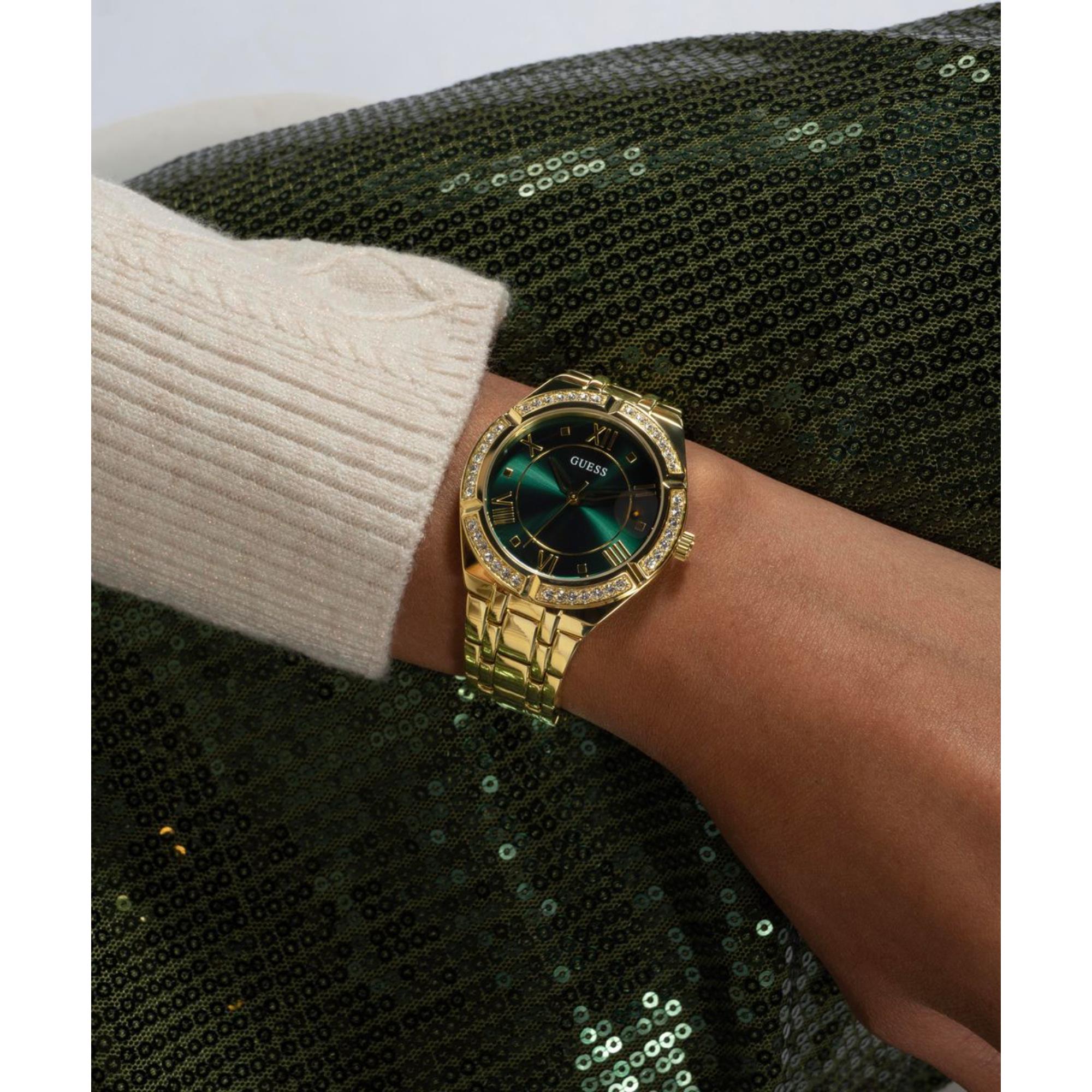 Guess Cosmo Green Dial Stainless Steel Strap Women's Watch GW0033L8