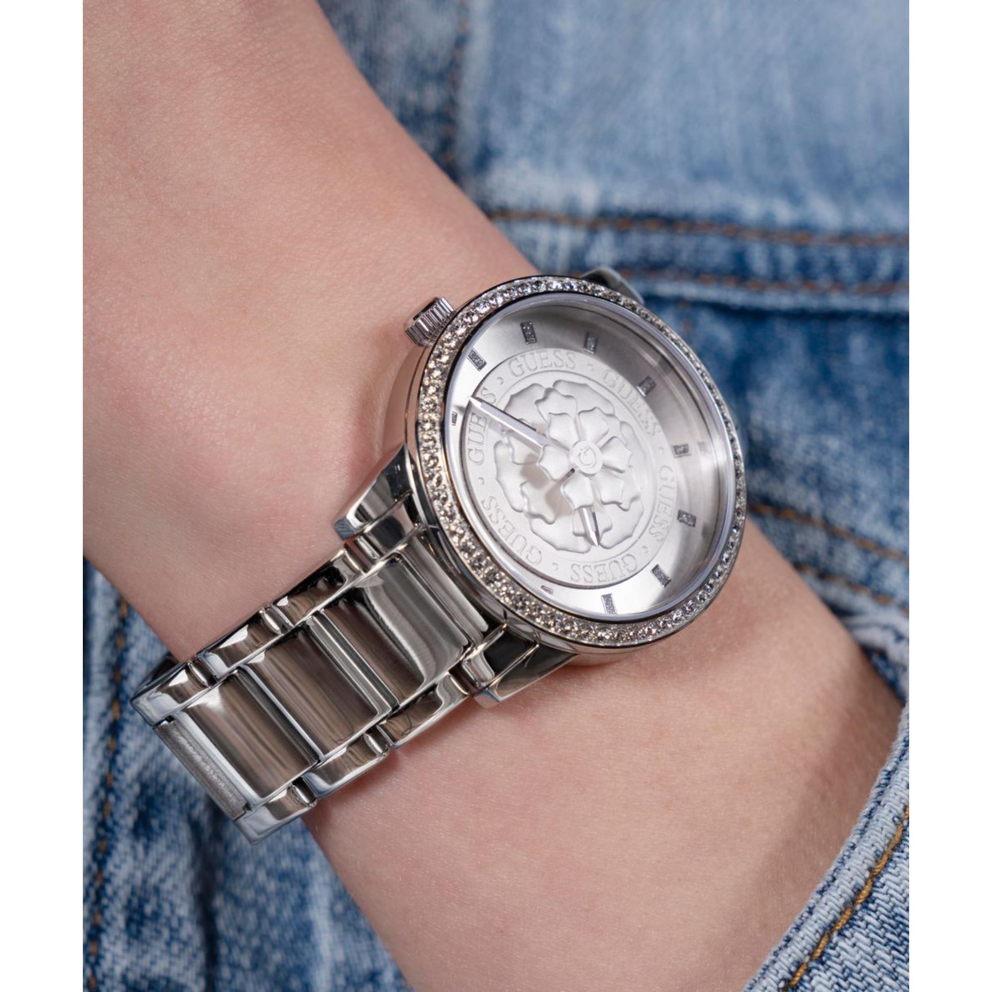 Guess Petal 40th Anniversary Silver Dial Stainless Steel Strap Women's Watch GW0747L1