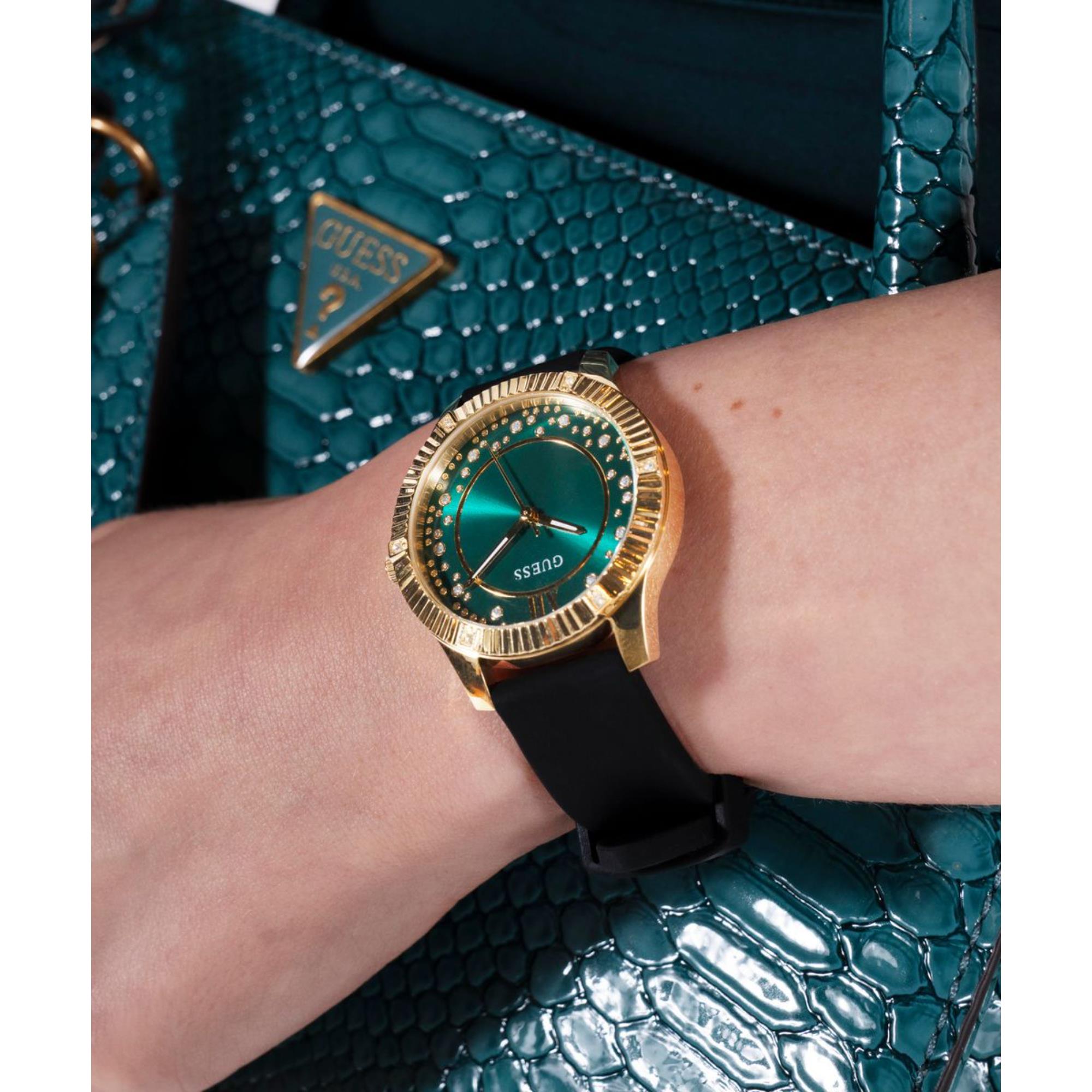 Guess Starstruck Green Dial Silicone Strap Women's Watch GW0766L3