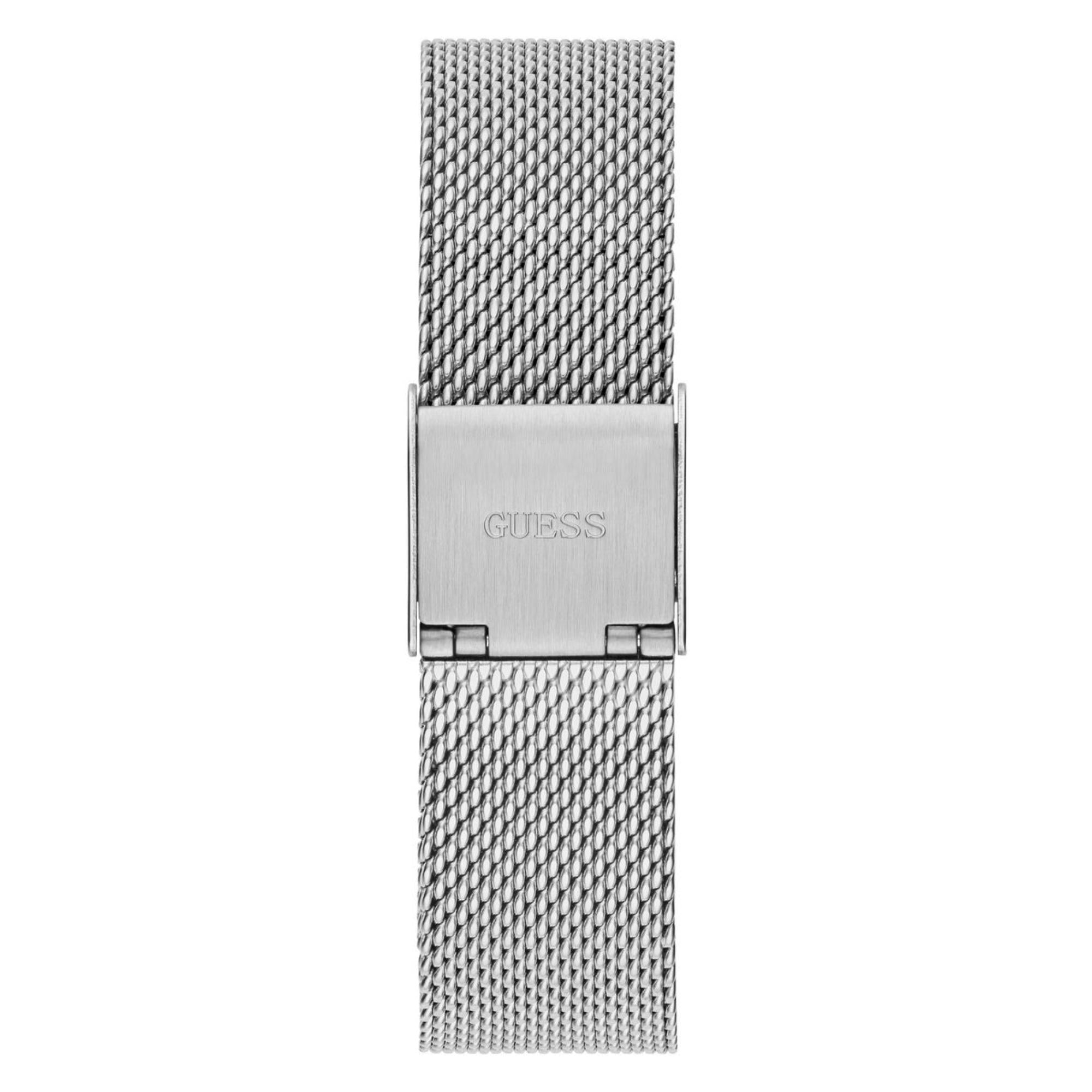 Guess Tapestry Rounded Square Silver Dial Stainless Steel Strap Women's Watch GW0354L1