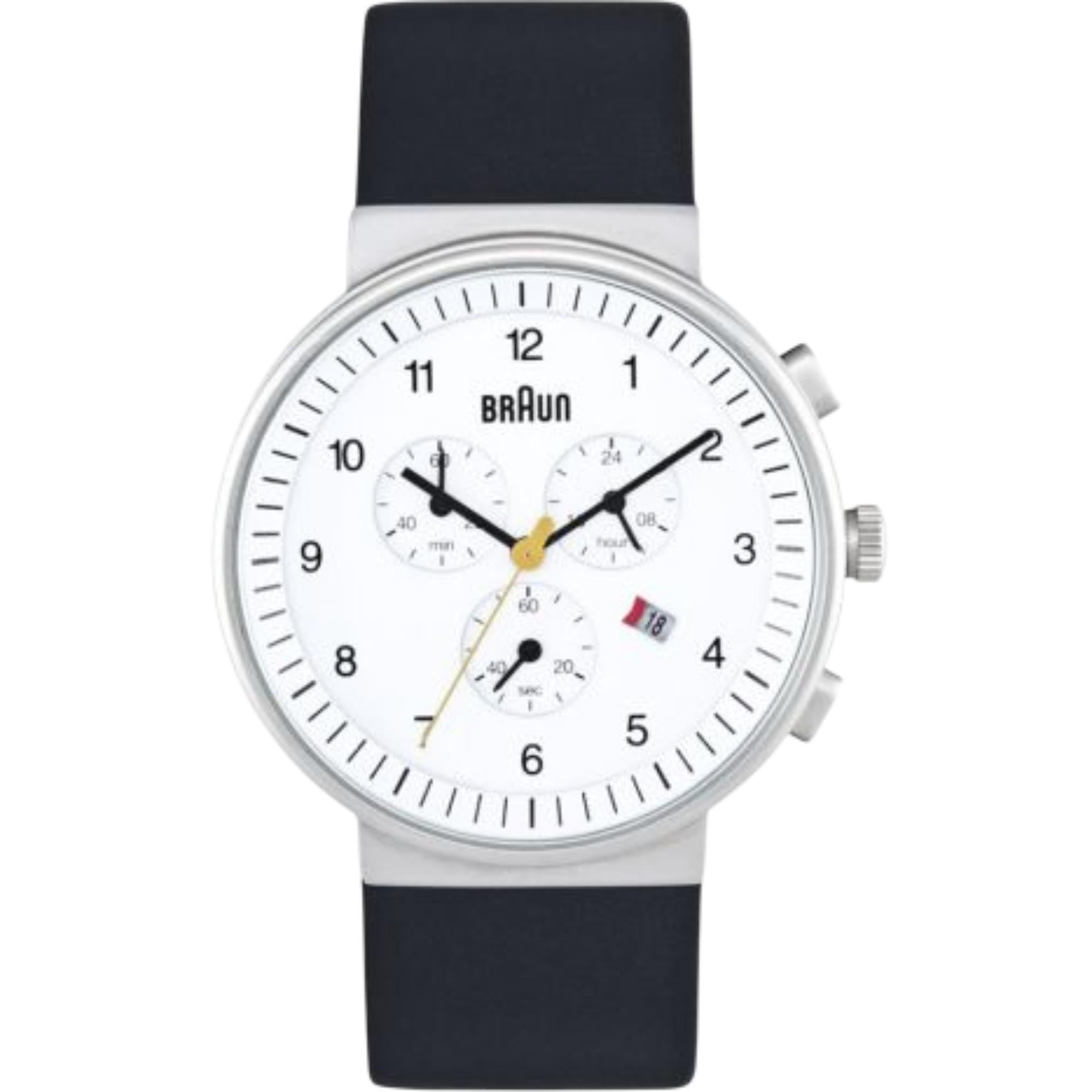 Braun Classic Chronograph White Dial Leather Strap Men's Watch BN0035BWHBKG