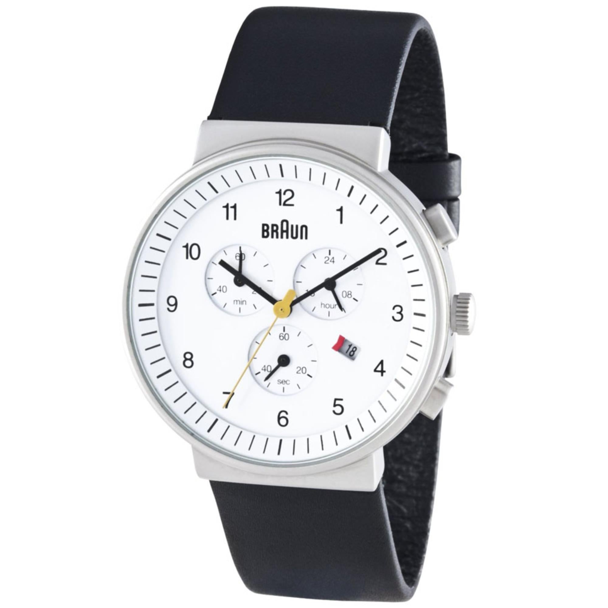 Braun Classic Chronograph White Dial Leather Strap Men's Watch BN0035BWHBKG