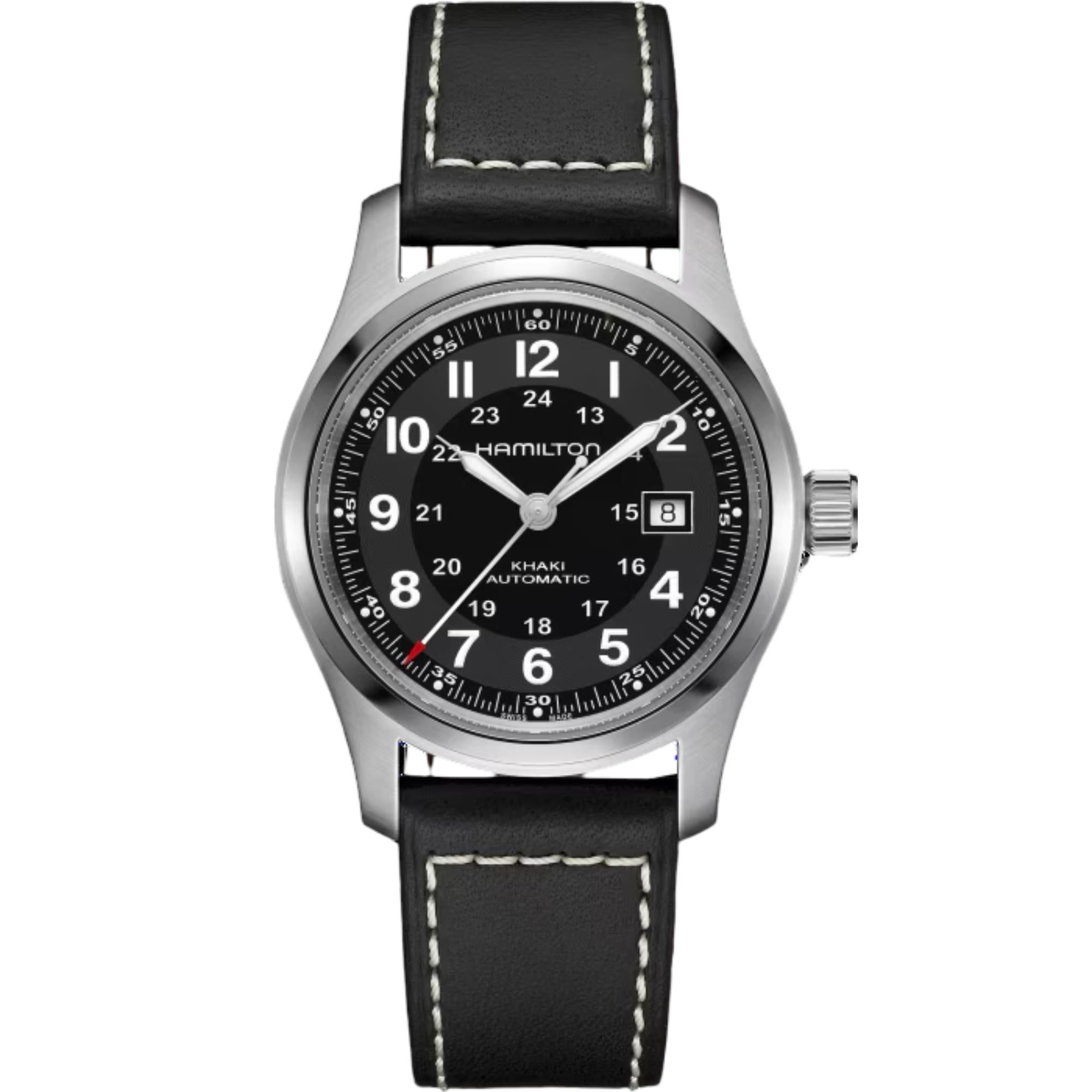 Hamilton Khaki Field Black Dial Leather Strap Unisex Watch H70605733