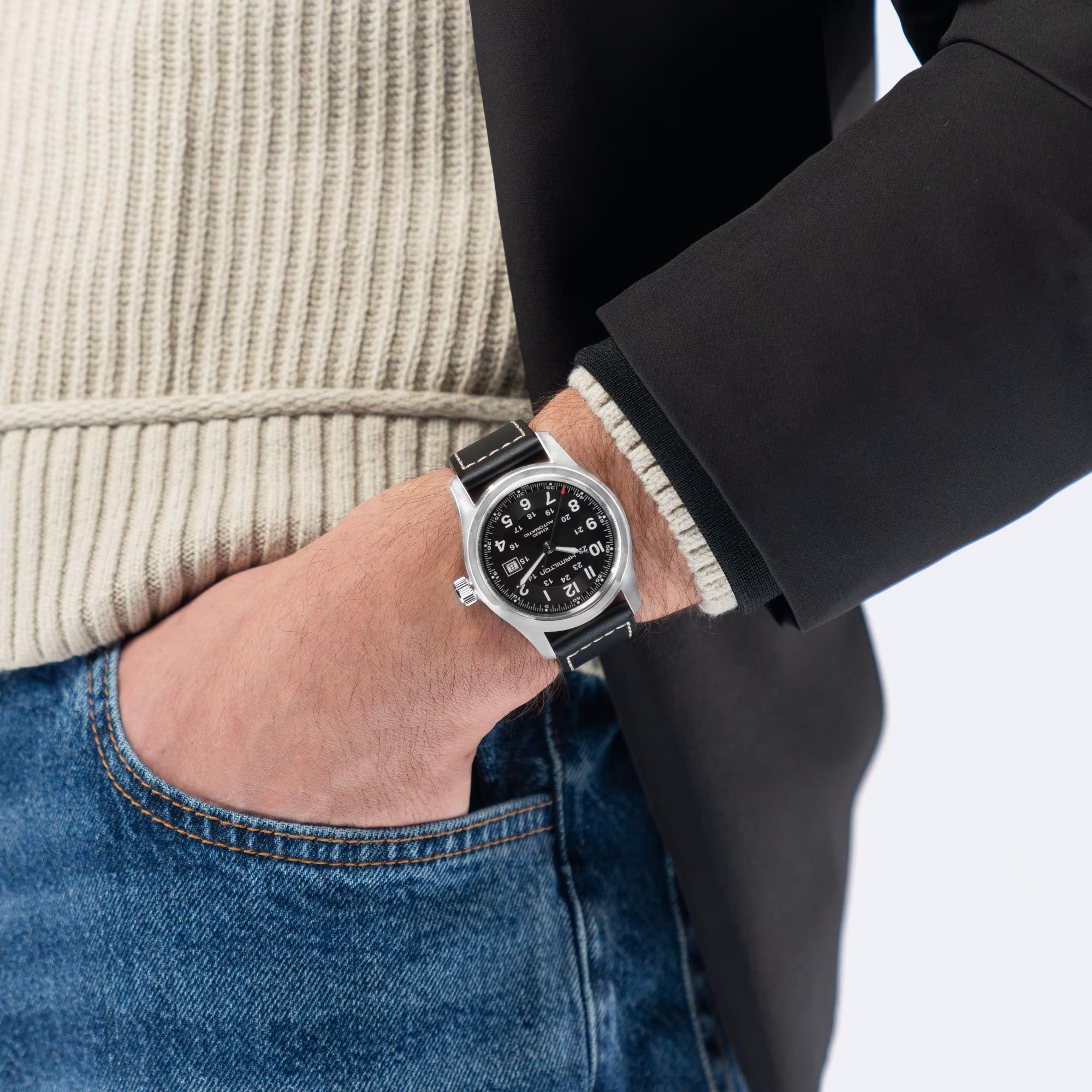 Hamilton Khaki Field Black Dial Leather Strap Unisex Watch H70605733