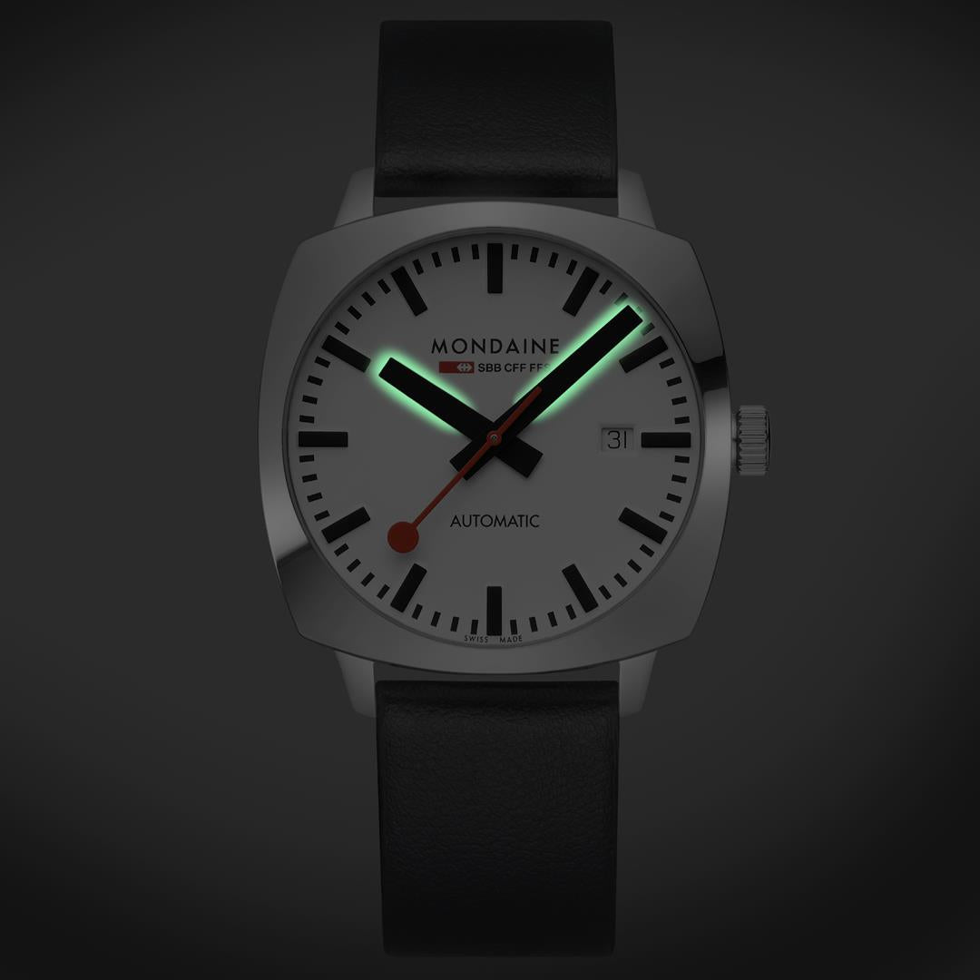 Mondaine Cushion White Dial Vegan Grape Leather Strap Men's Watch MSL.3961B.LBV