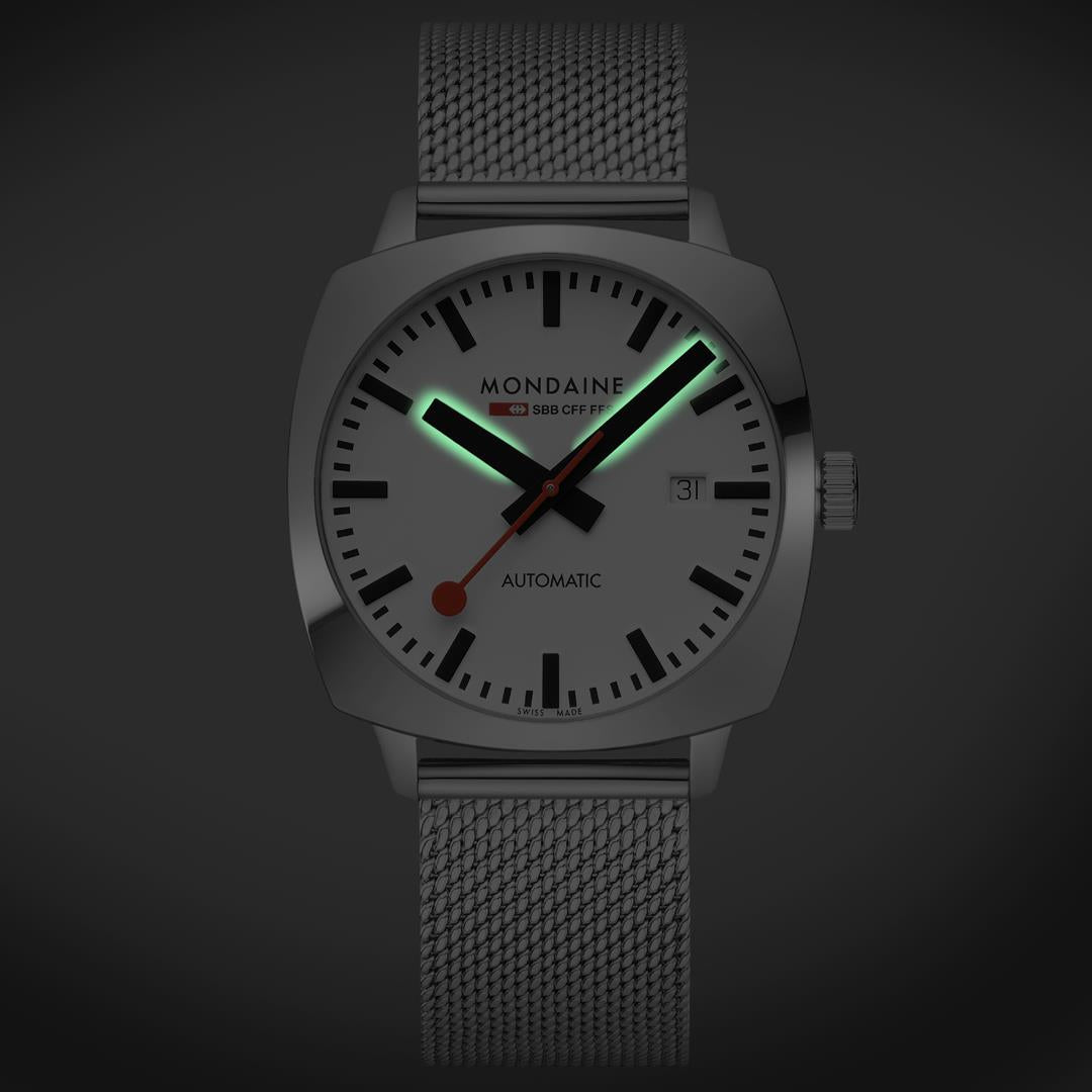 Mondaine Cushion White Dial Stainless Steel Strap Men's Watch MSL.3961B.SM