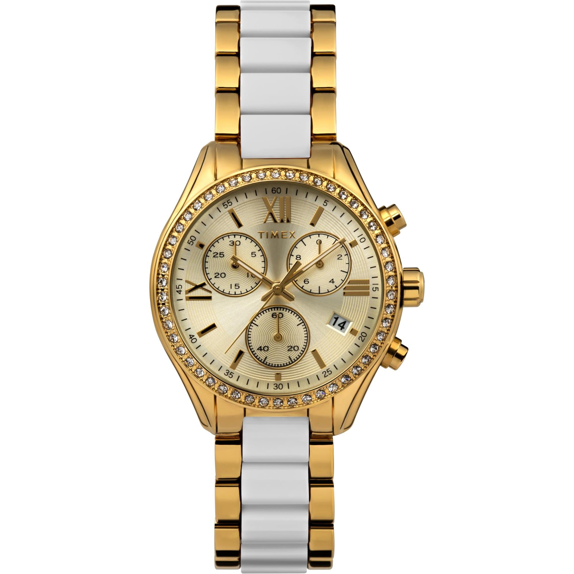 Timex Classic Cronograph Gold-Tone Dial Stainless Steel Strap Women's Watch TW2V74900