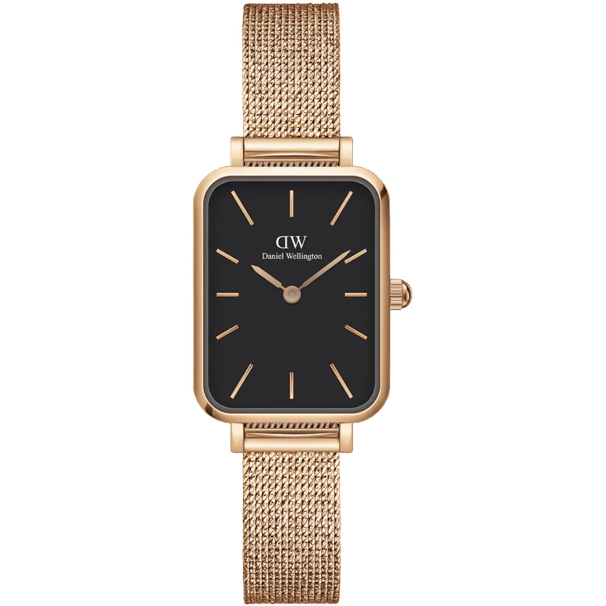 Daniel Wellington Quadro Pressed Melrose Black Dial Stainless Steel Strap Women's Watch DW00100432