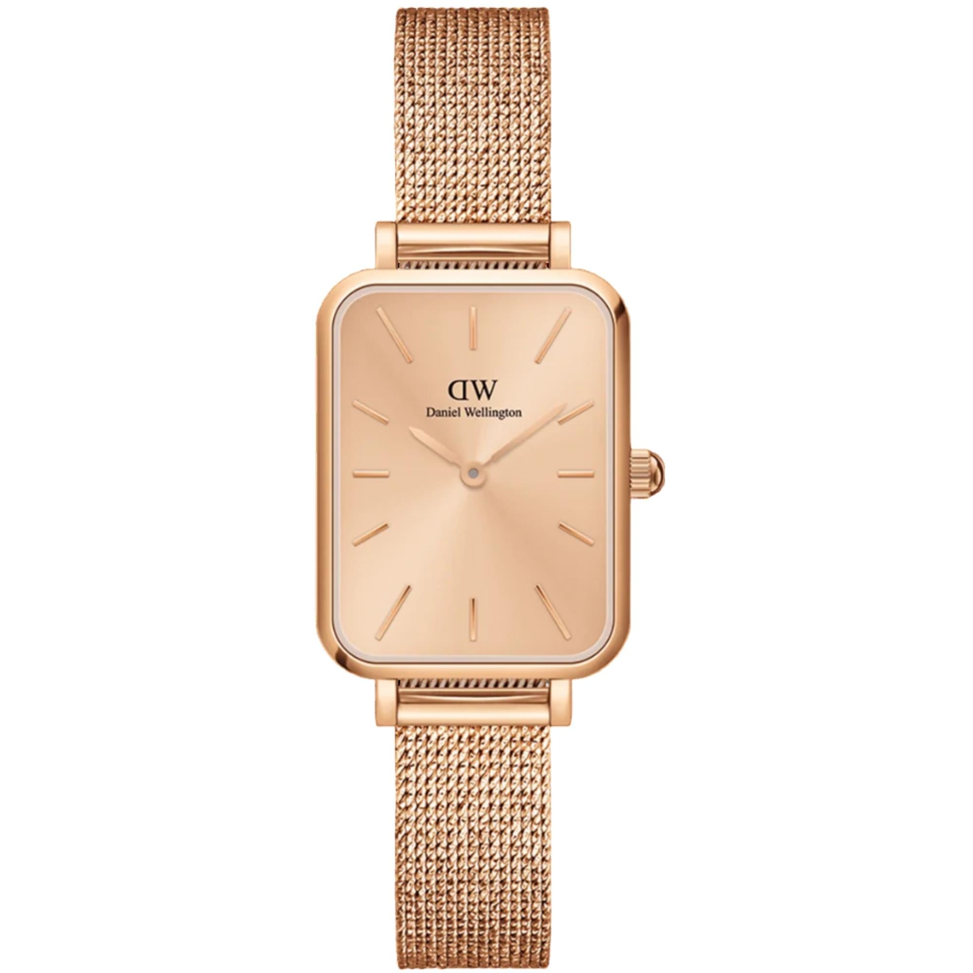 Daniel Wellington Quadro Unitone Rose Gold Dial Stainless Steel Strap Women's Watch DW00100484
