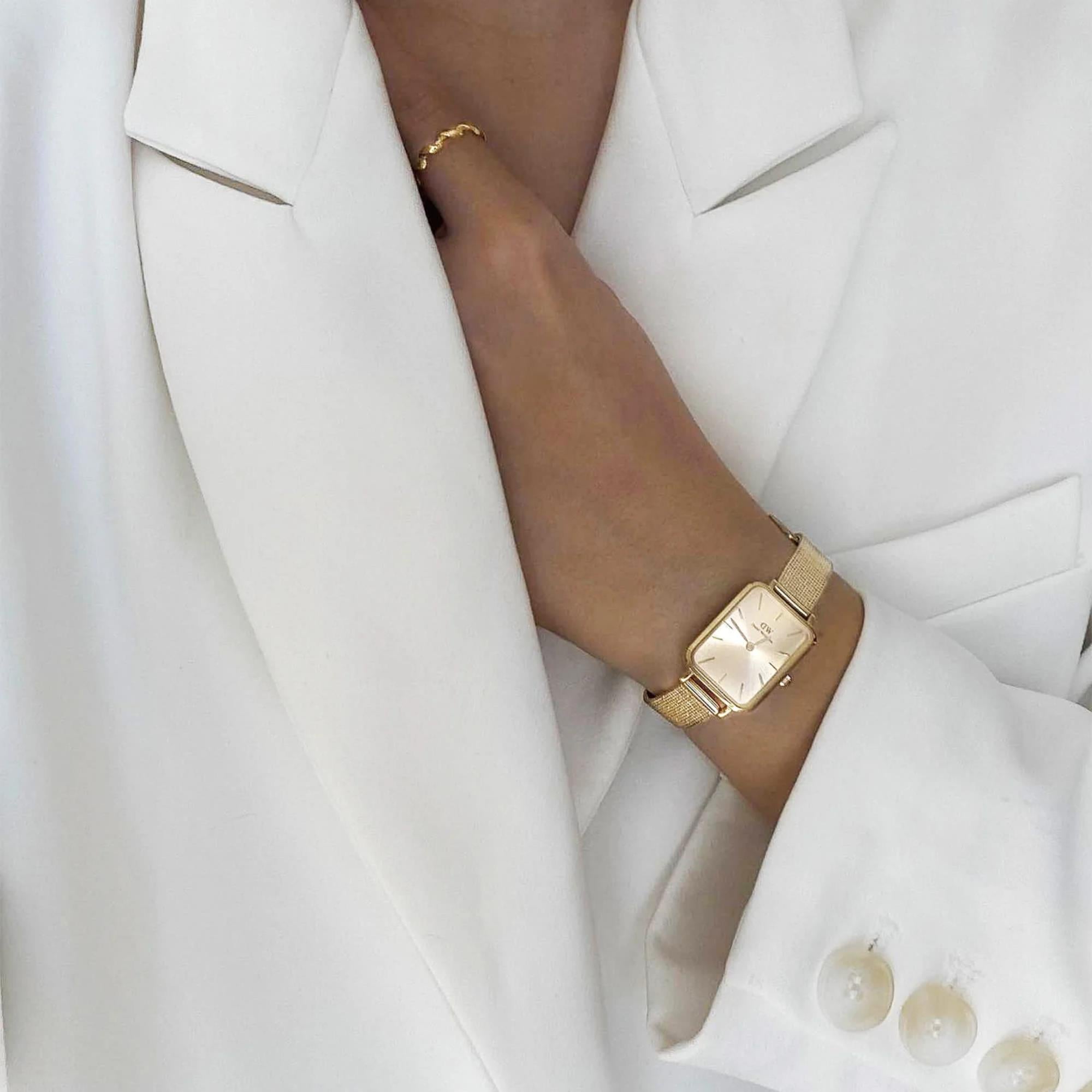 Daniel Wellington Quadro Unitone Gold Dial Stainless Steel Strap Women's Watch DW00100485