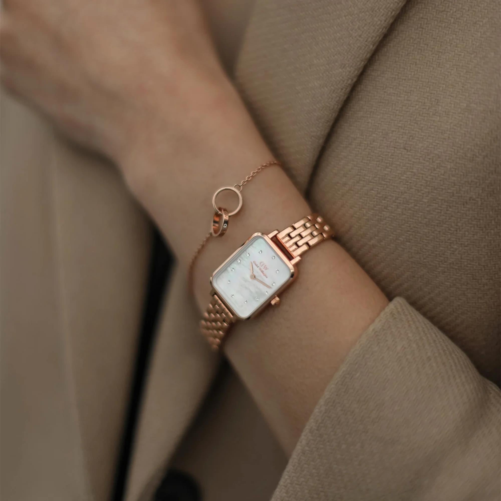 Daniel Wellington Quadro Mother Of Pearl White Dial Stainless Steel Strap Women's Watch DW00100620