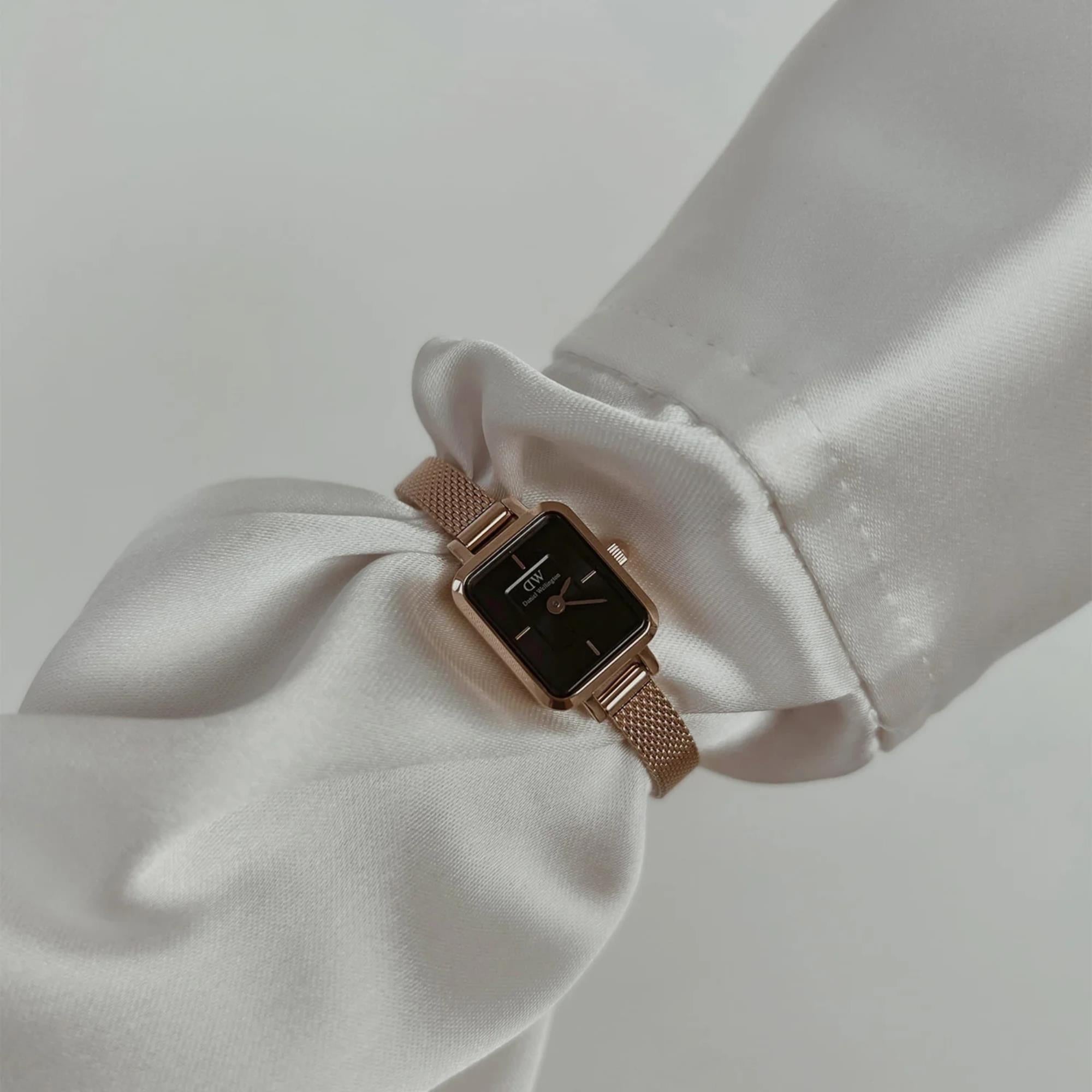 Daniel Wellington Quadro Black Dial Stainless Steel Strap Women's Watch DW00100647
