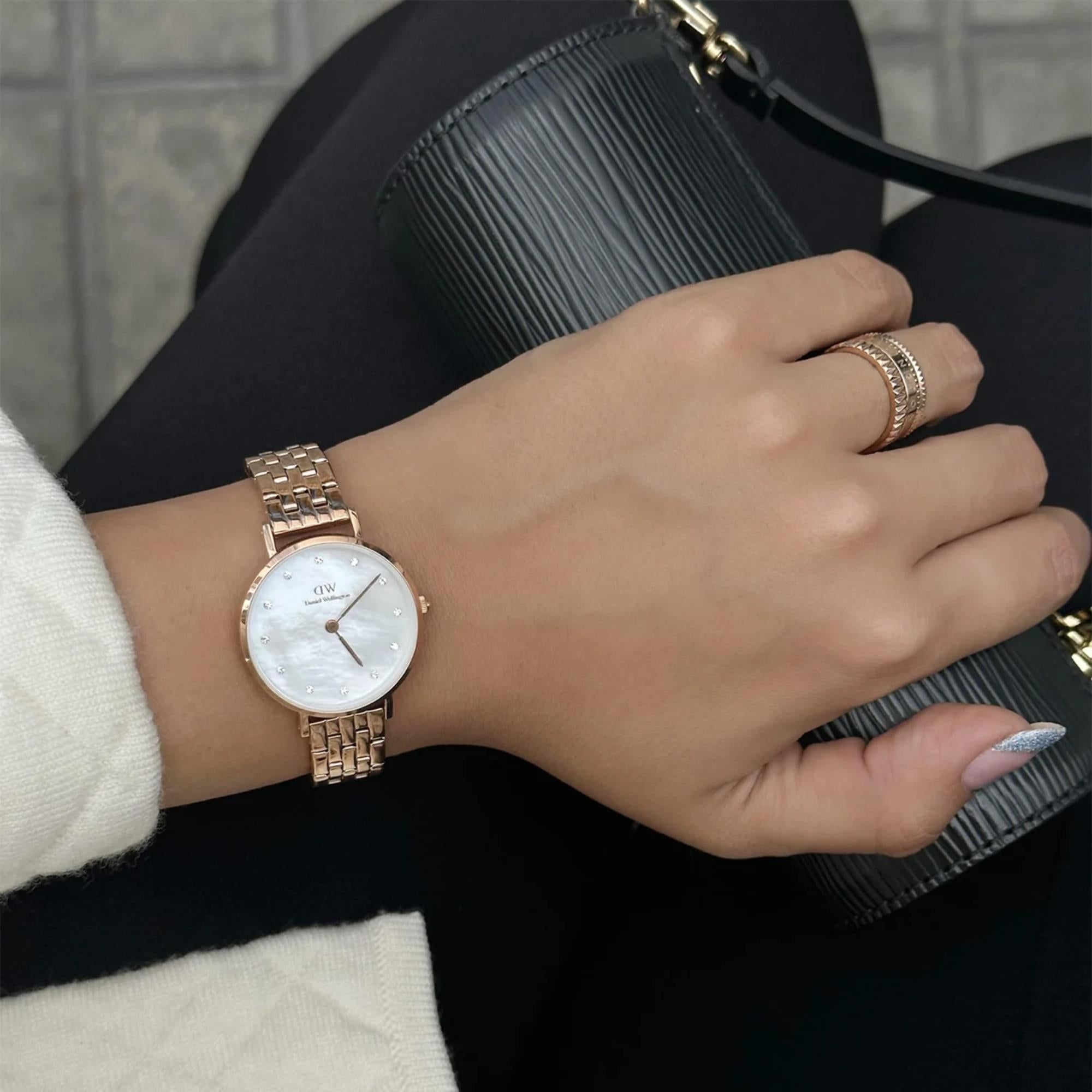 Daniel Wellington Petite White Mother of Pearl Dial Stainless Steel Strap Women's Watch DW00100613