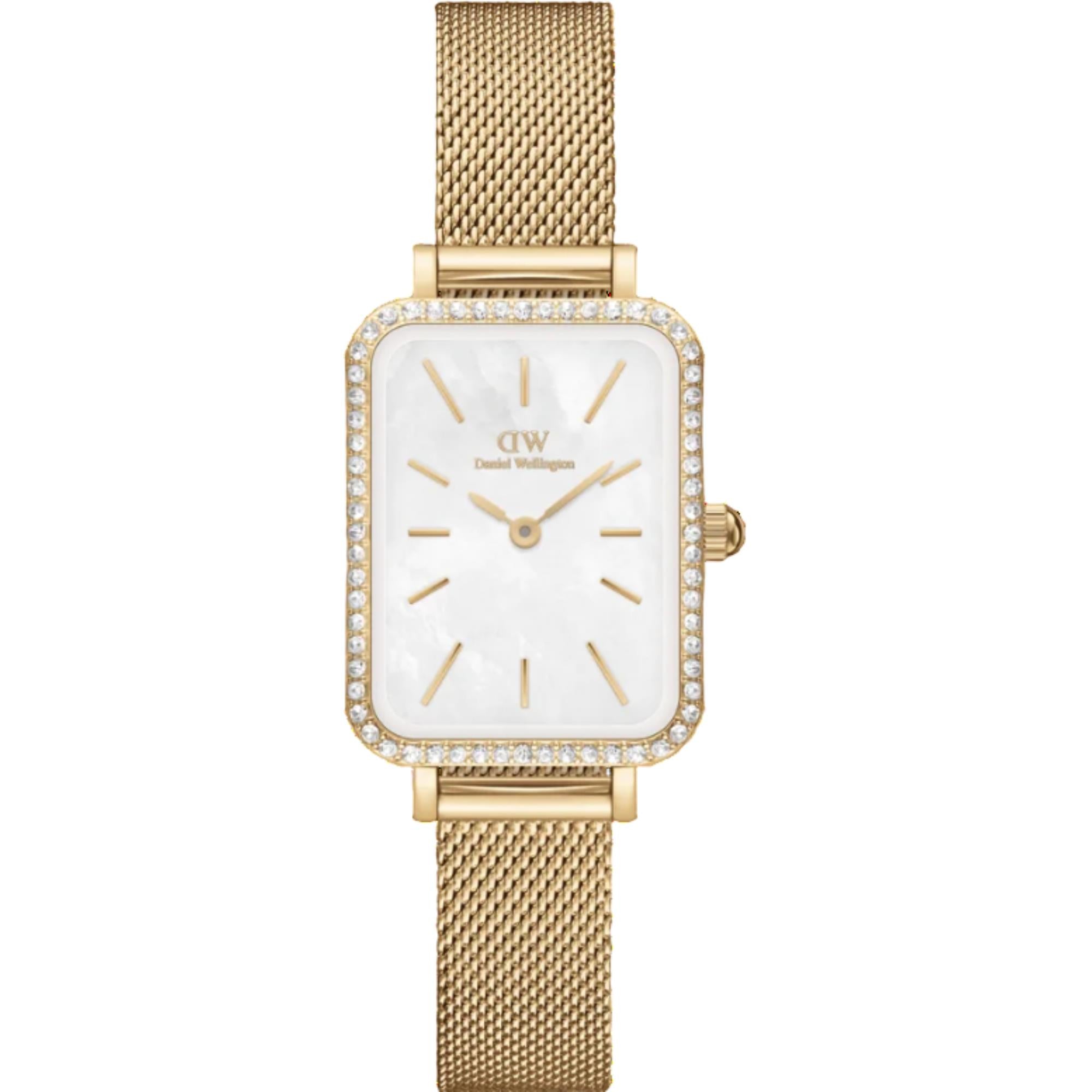 Daniel Wellington Quadro White Mother of Pearl Dial Stainless Steel Strap Women's Watch DW00100668