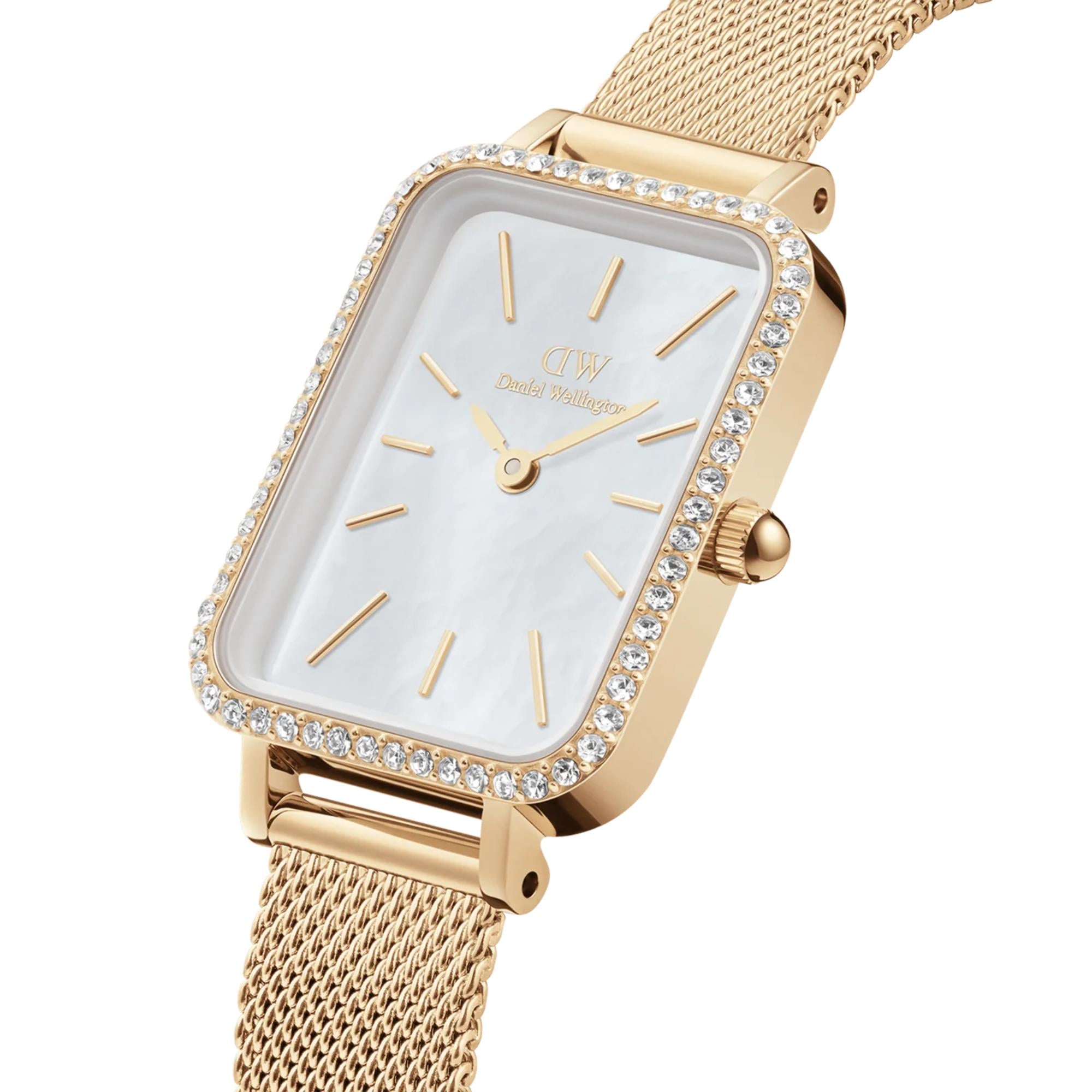 Daniel Wellington Quadro White Mother of Pearl Dial Stainless Steel Strap Women's Watch DW00100668