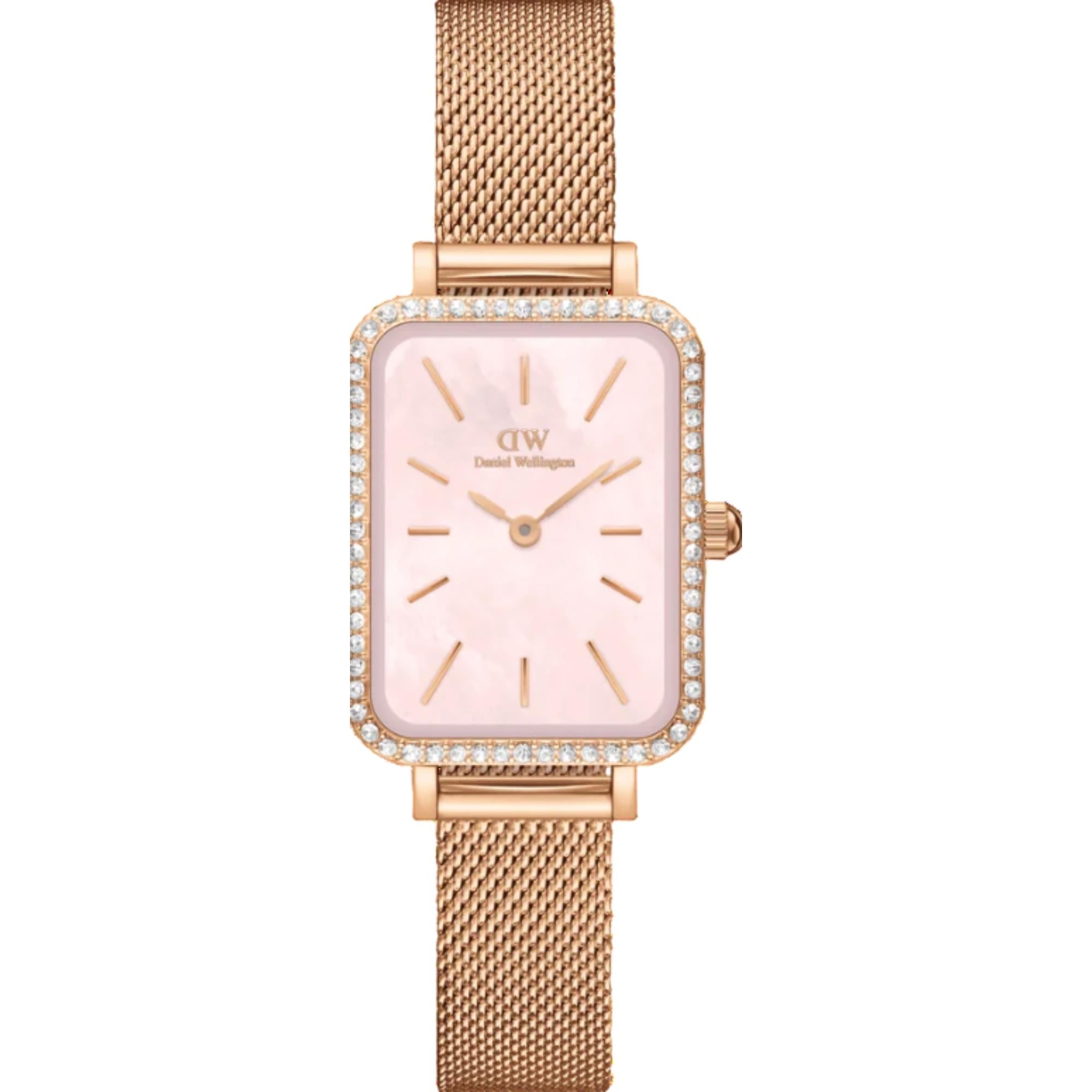 Daniel Wellington Quadro Pink Mother of Pearl Dial Stainless Steel Strap Women's Watch DW00100669