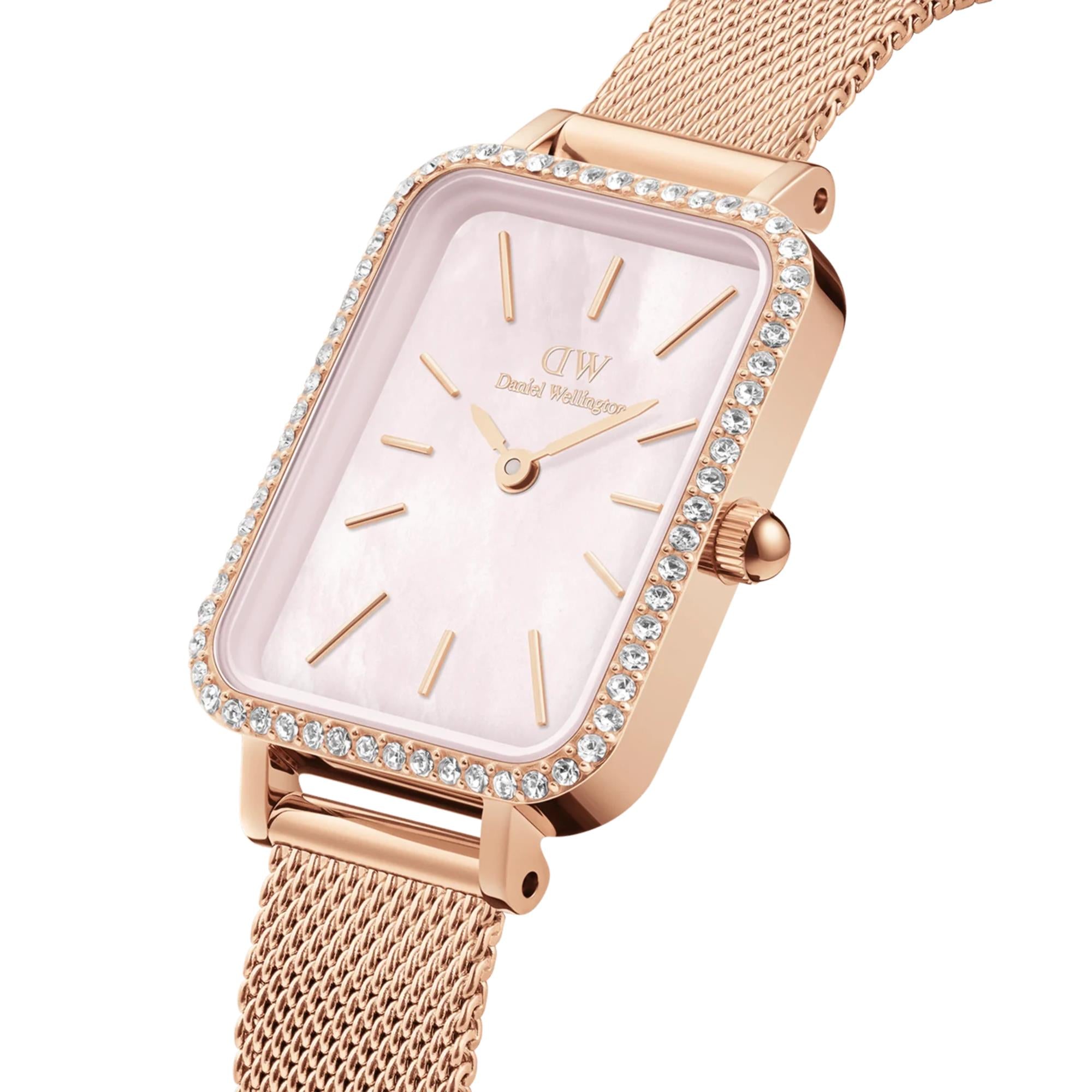 Daniel Wellington Quadro Pink Mother of Pearl Dial Stainless Steel Strap Women's Watch DW00100669