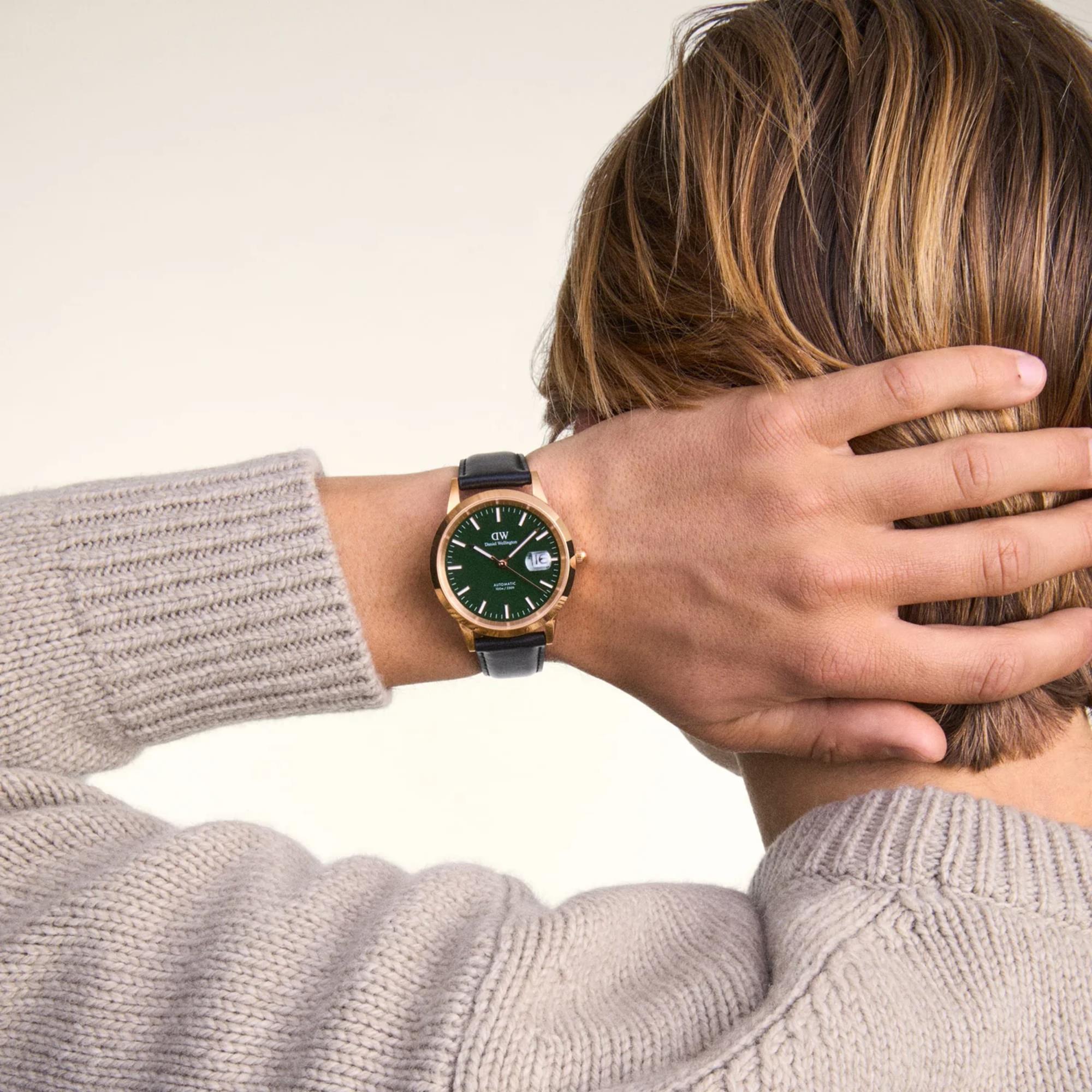 Daniel Wellington Iconic Sheffield Automatic Green Dial Leather Strap Men's Watch DW00100757