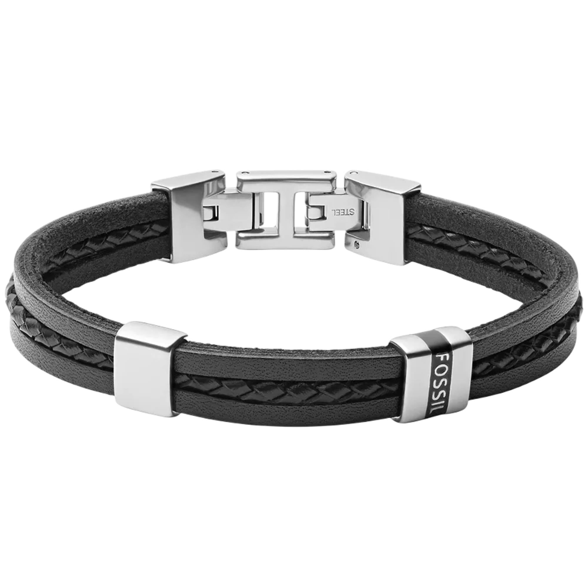 Fossil Leather Essentials Black Multi-Strand Leather Bracelet JF03686040