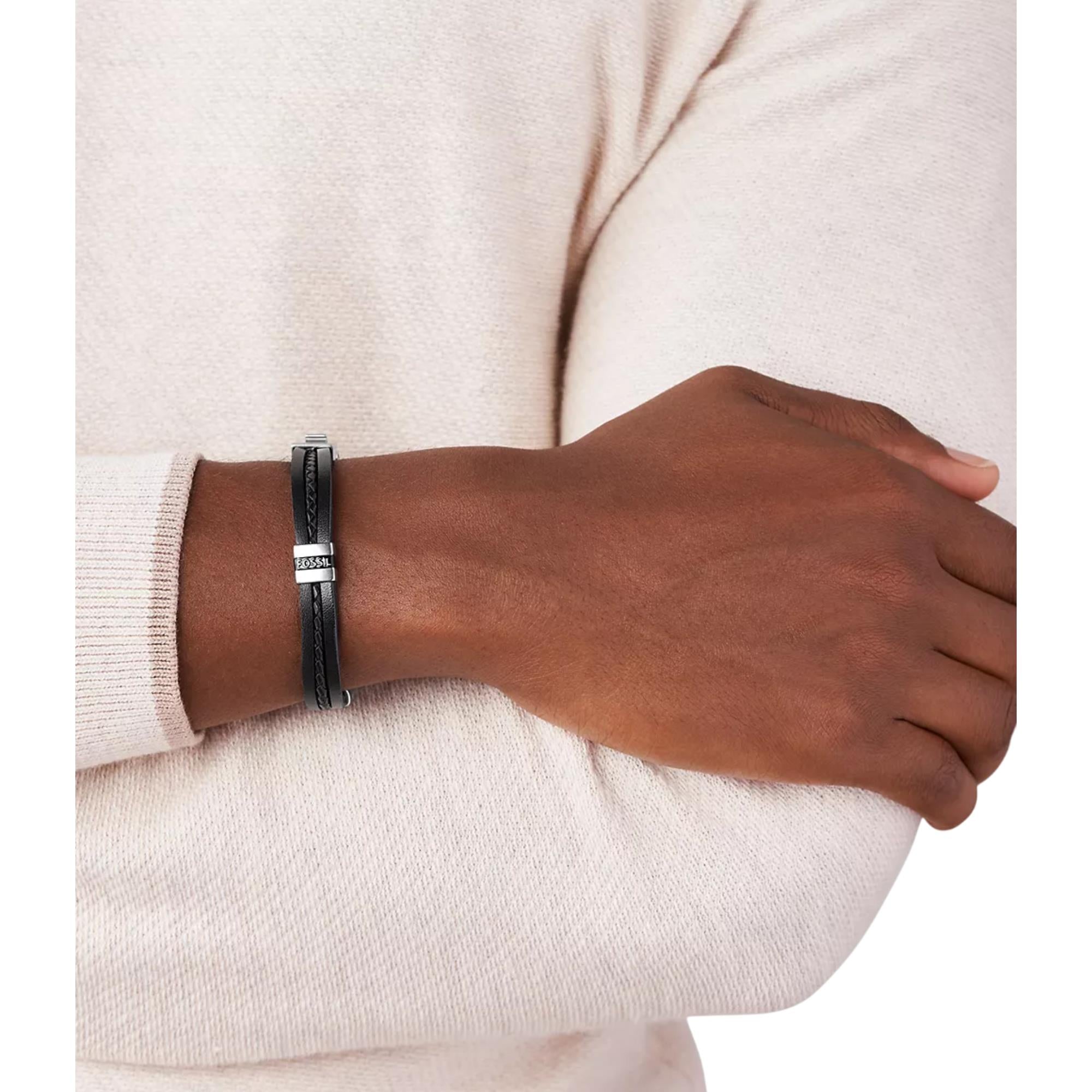 Fossil Leather Essentials Black Multi-Strand Leather Bracelet JF03686040