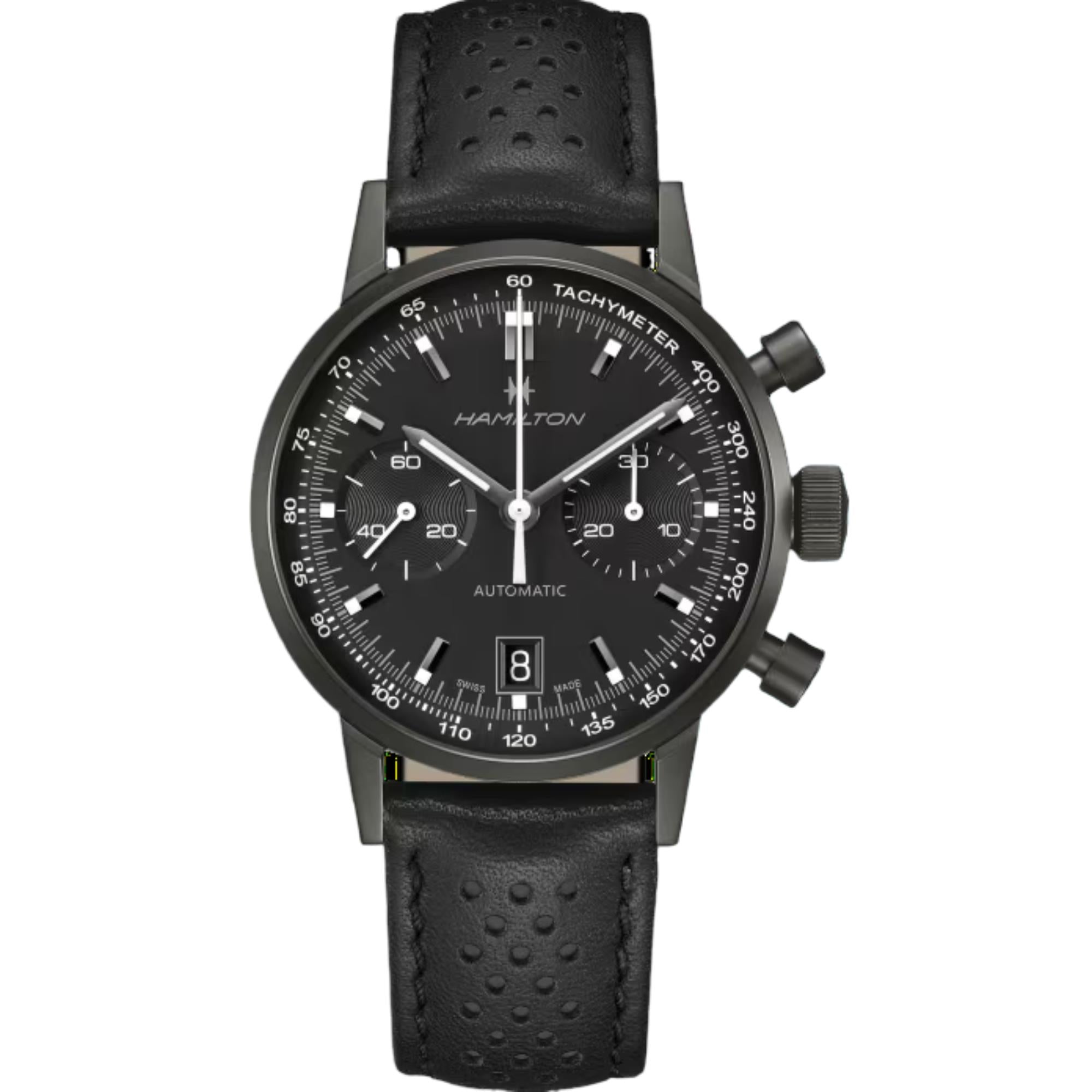 Hamilton American Classic Intra-Matic Black Dial Leather Strap Men's Watch H38446730