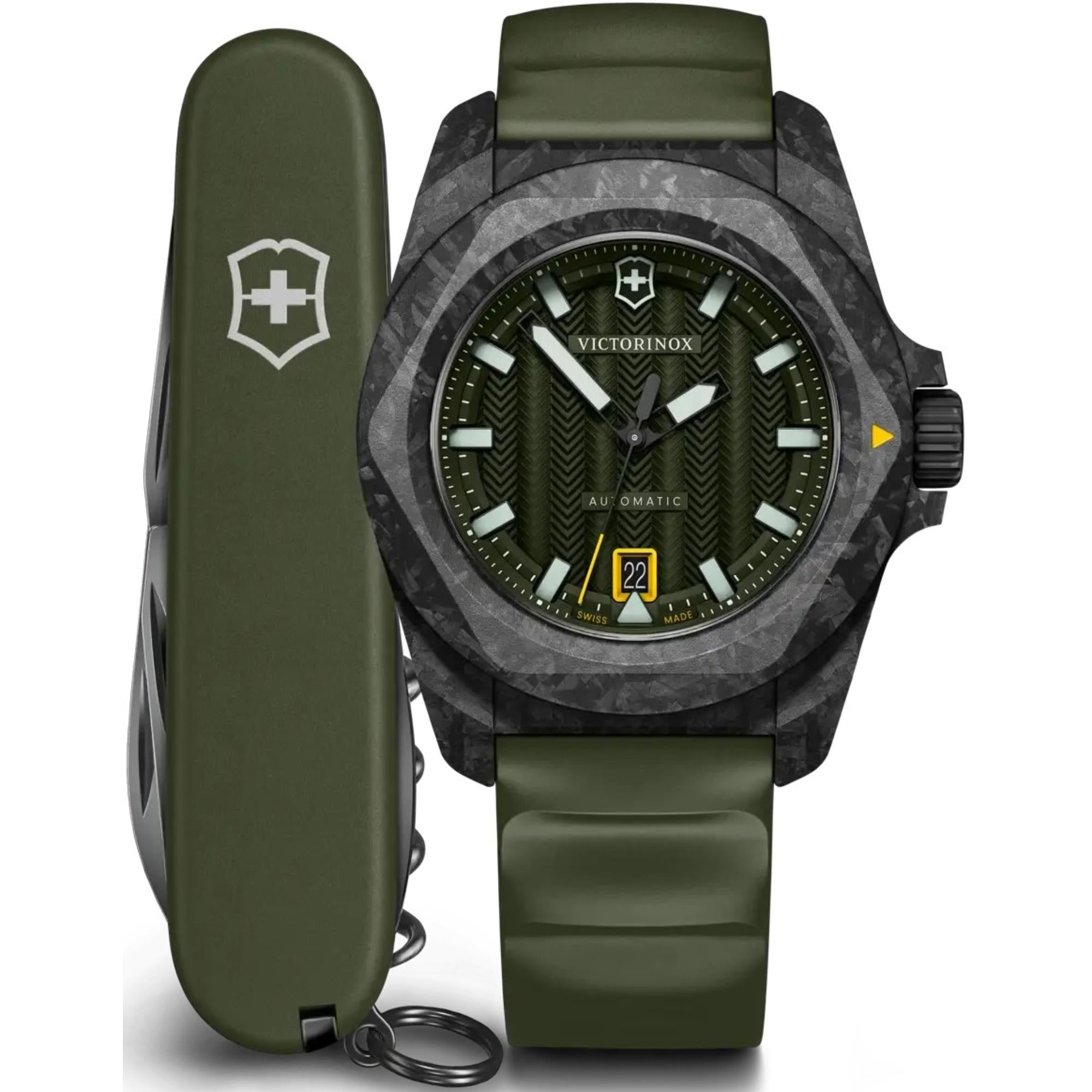 Victorinox I.N.O.X. Carbon Automatic Green Dial Green Rubber Strap Men's Watch 242021.1