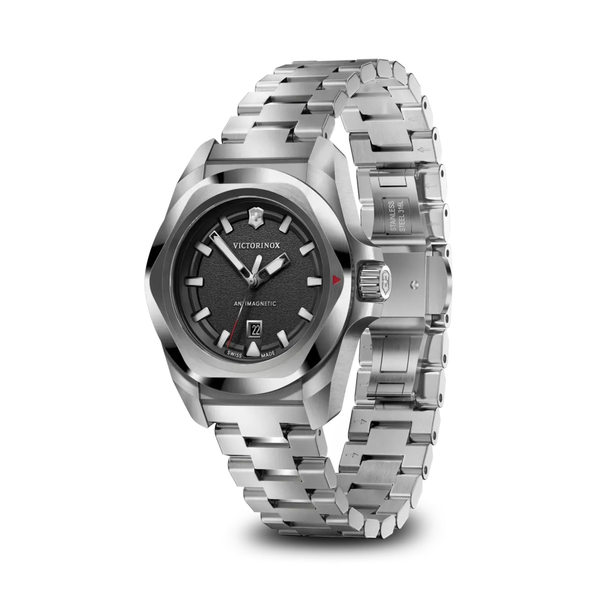 Victorinox I.N.O.X. Small Black Dial Steel Strap Women's Watch 242036