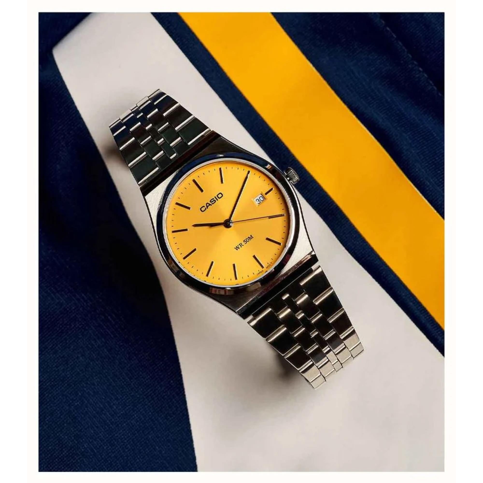 Casio MTP Series Standard Yellow Dial Stainless Steel Strap Men's Watch MTP-B145D-9AVEF