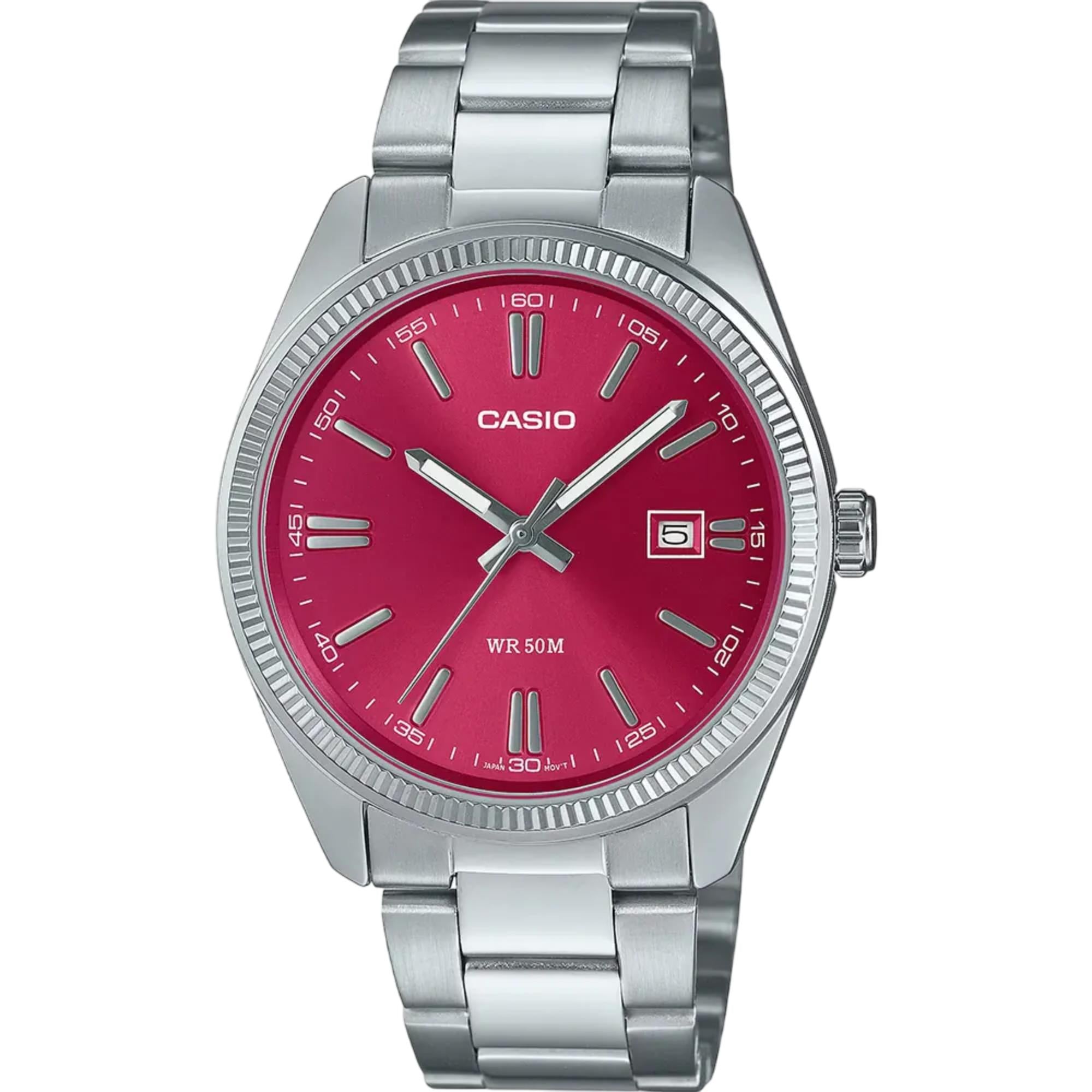 Casio MTP Series Analog Red Dial Stainless Steel Strap Men's Watch MTP-1302PD-4AVEF