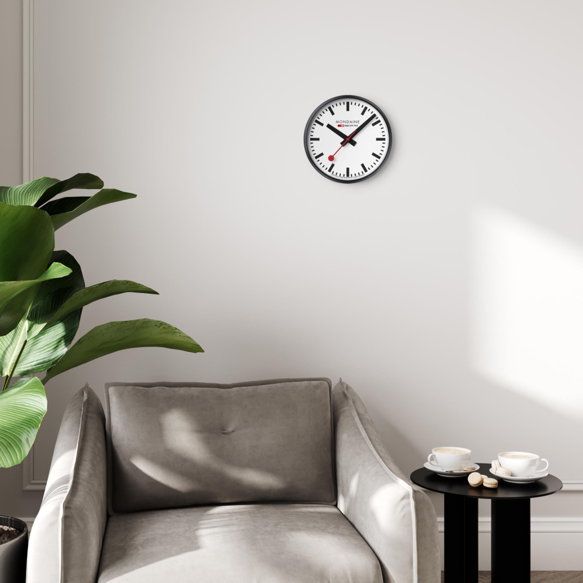 Mondaine Classic Black Frame White Dial Wall Clock A990.CLOCK.12SBB