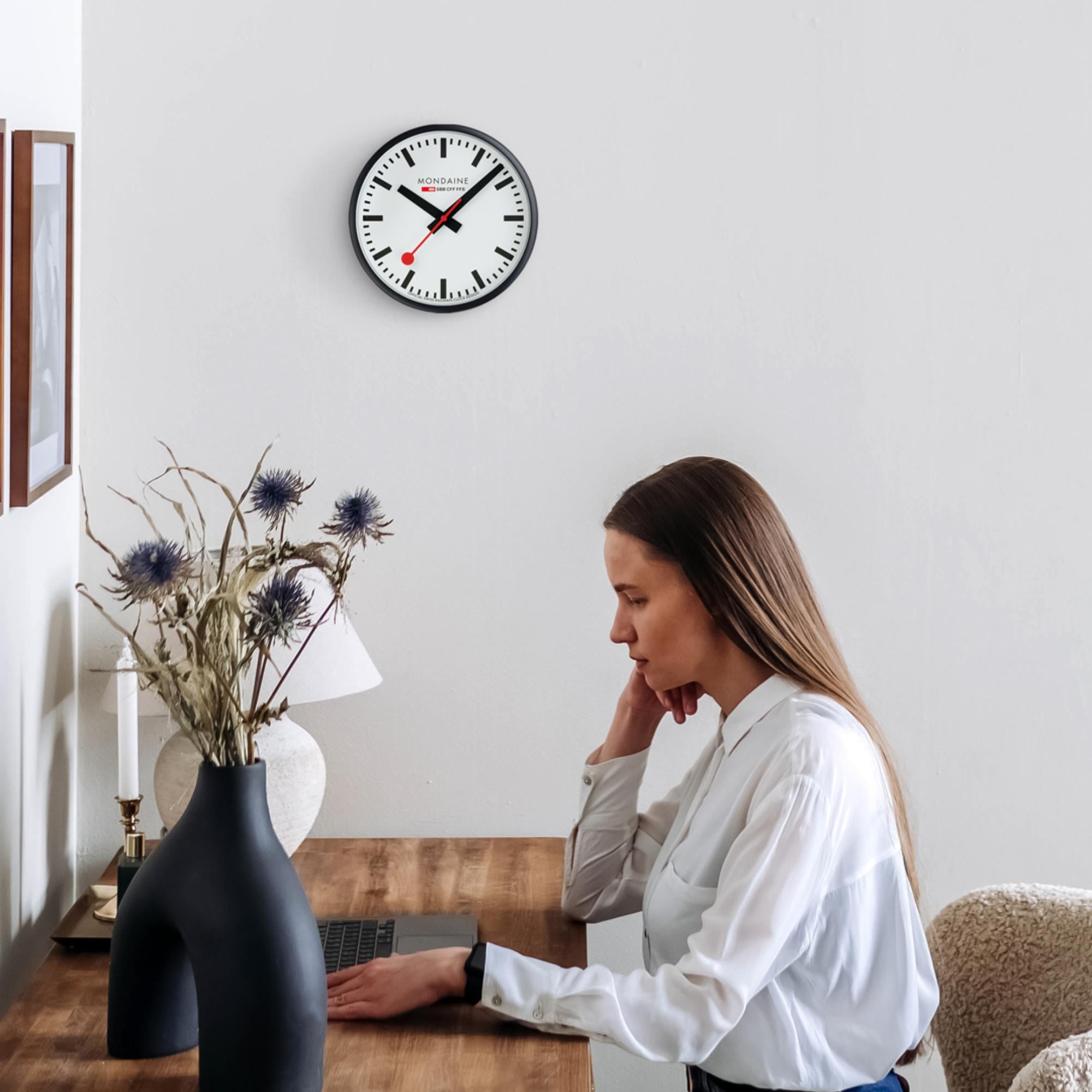 Mondaine Classic Black Frame White Dial Wall Clock A990.CLOCK.12SBB