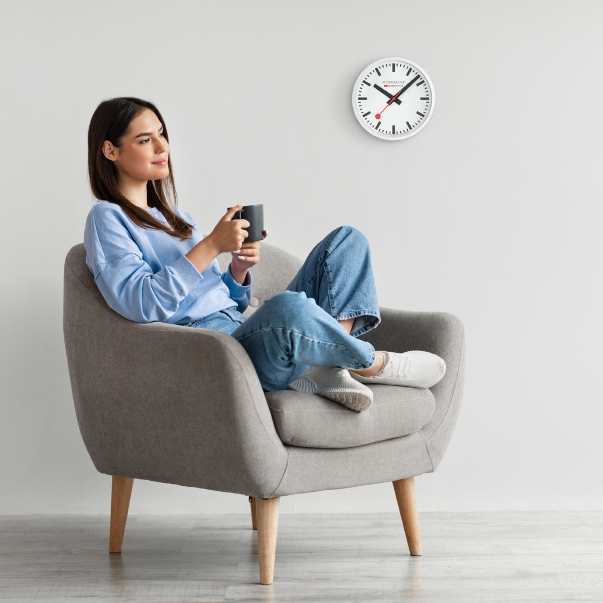 Mondaine Classic White Frame White Dial Wall Clock A990.CLOCK.10SBB