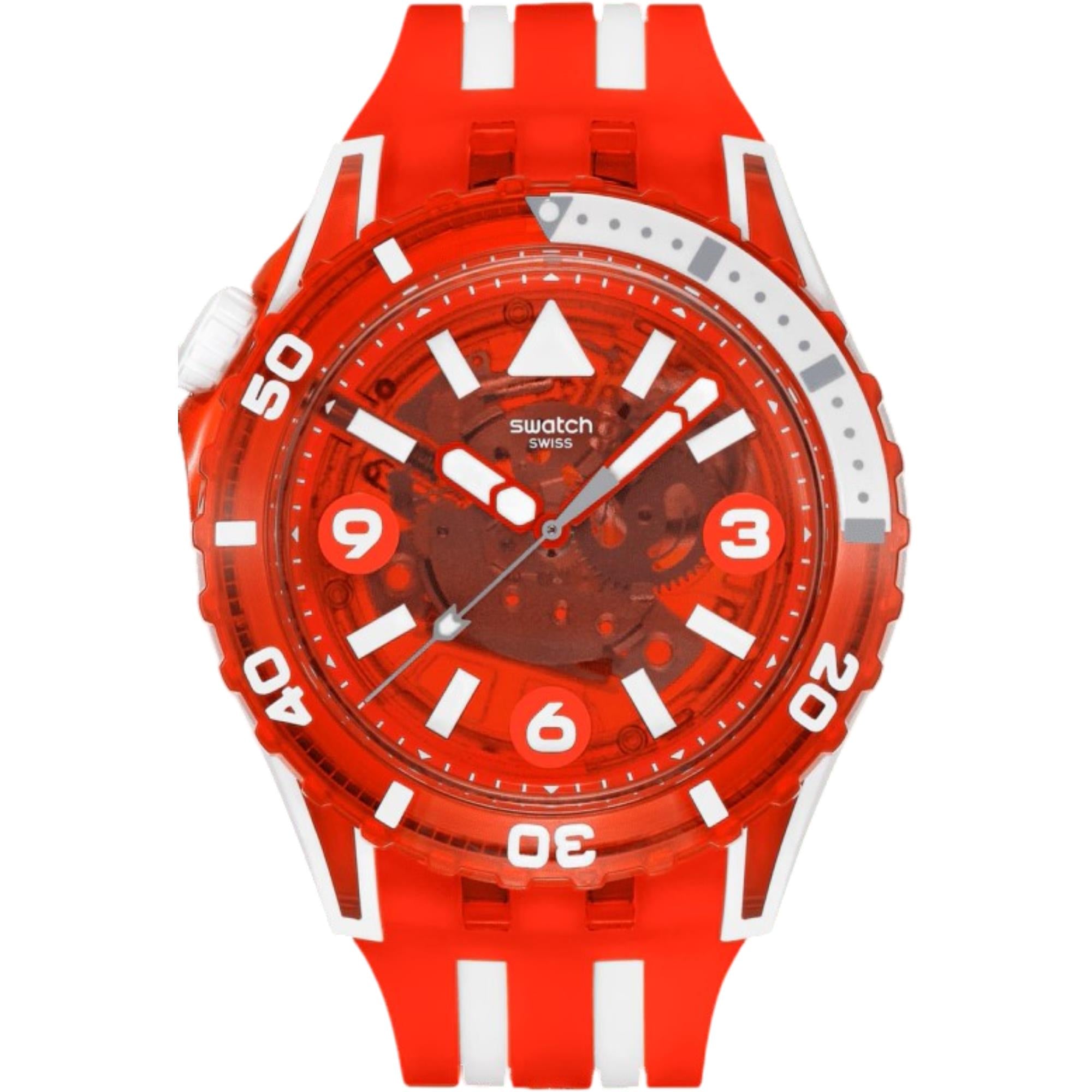 Swatch SCUBAQUA Lion's Mane Red Bioceramic Dial Silicone Strap Unisex Watch SSCU09R100