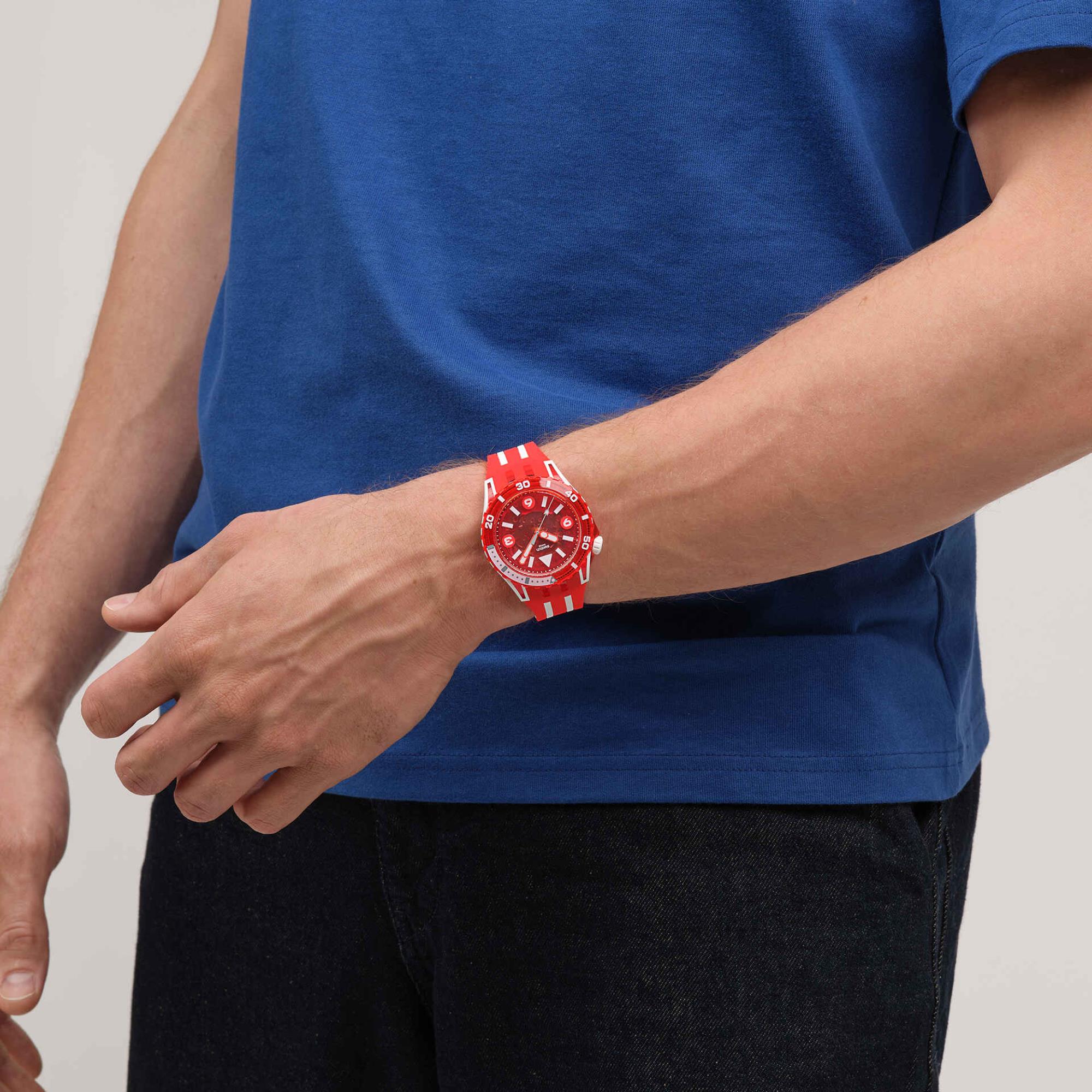 Swatch SCUBAQUA Lion's Mane Red Bioceramic Dial Silicone Strap Unisex Watch SSCU09R100