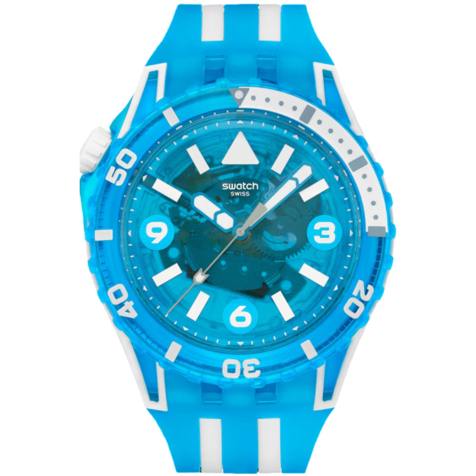 Swatch SCUBAQUA Blue Fire Blue Bioceramic Dial Silicone Strap Unisex Watch SSCU09S100