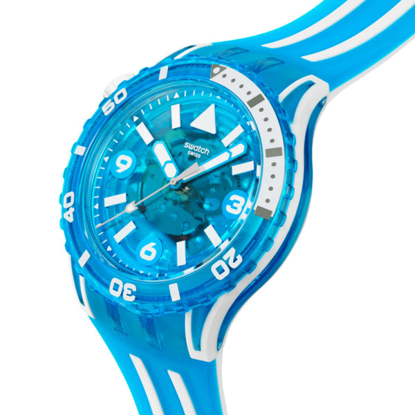 Swatch SCUBAQUA Blue Fire Blue Bioceramic Dial Silicone Strap Unisex Watch SSCU09S100