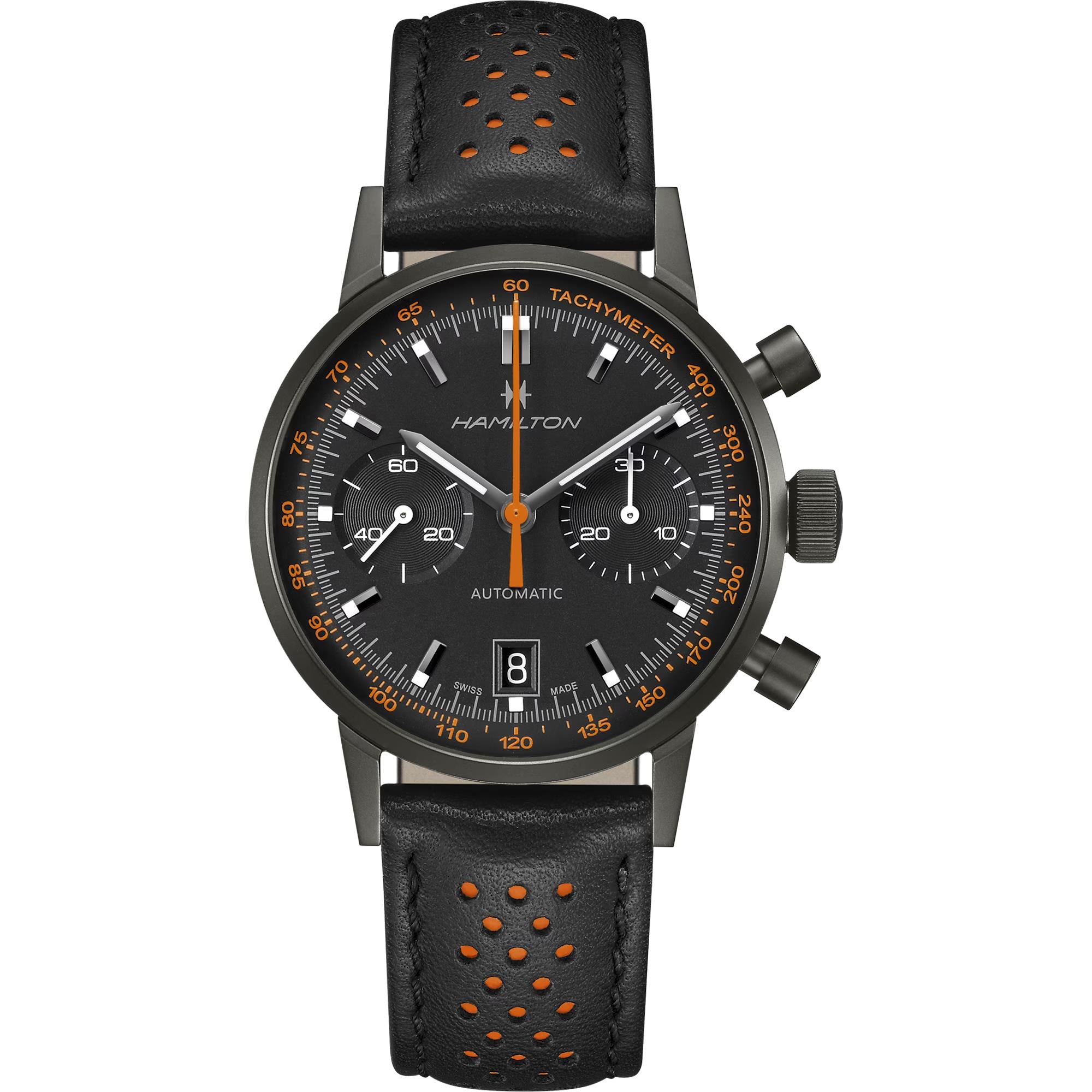 Hamilton American Classic Intra-matic Automatic Black Dial Leather Stap Men's Watch H38446732