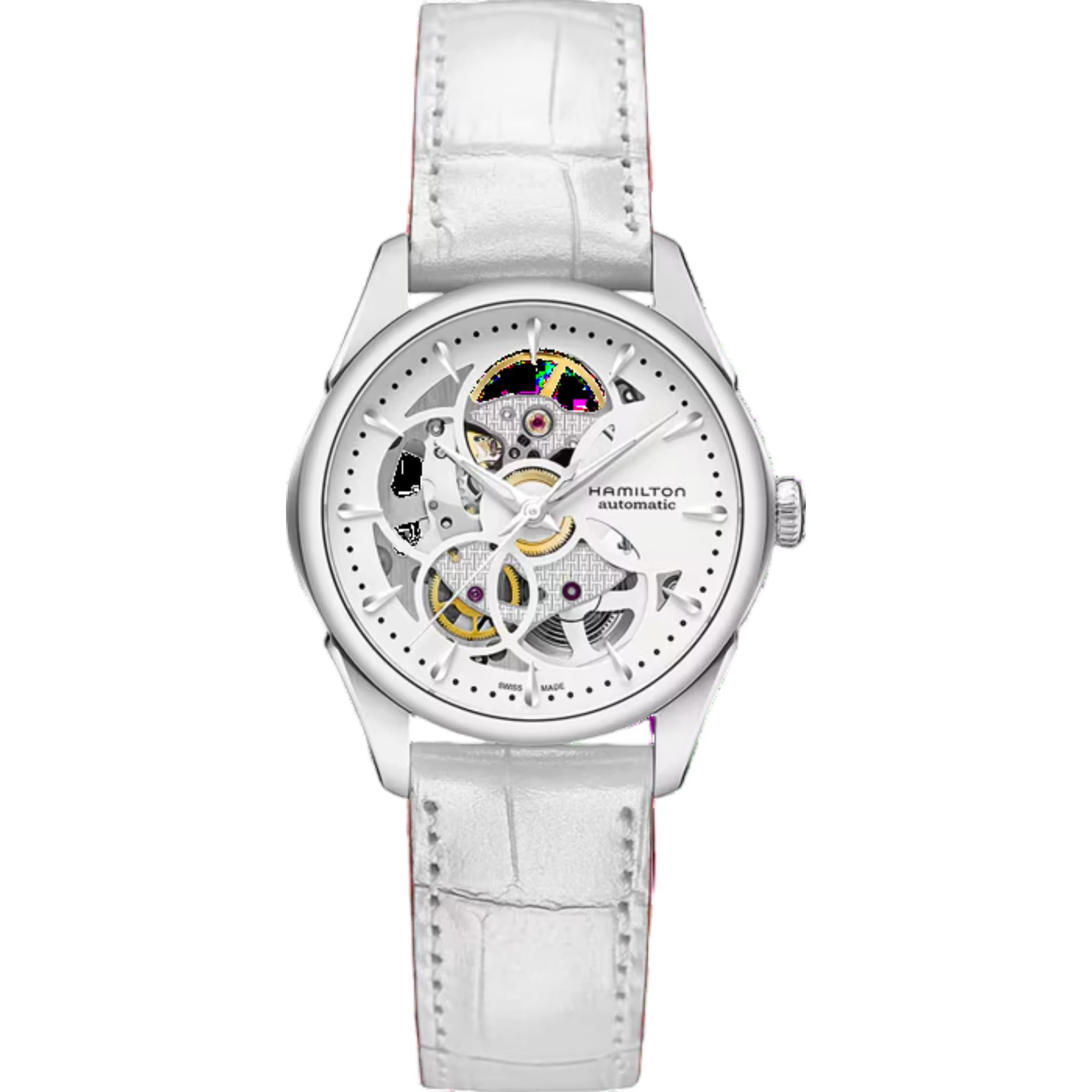 Hamilton Jazzmaster 36mm Skeleton White Dial Leather Ladies Automatic Watch H32405811