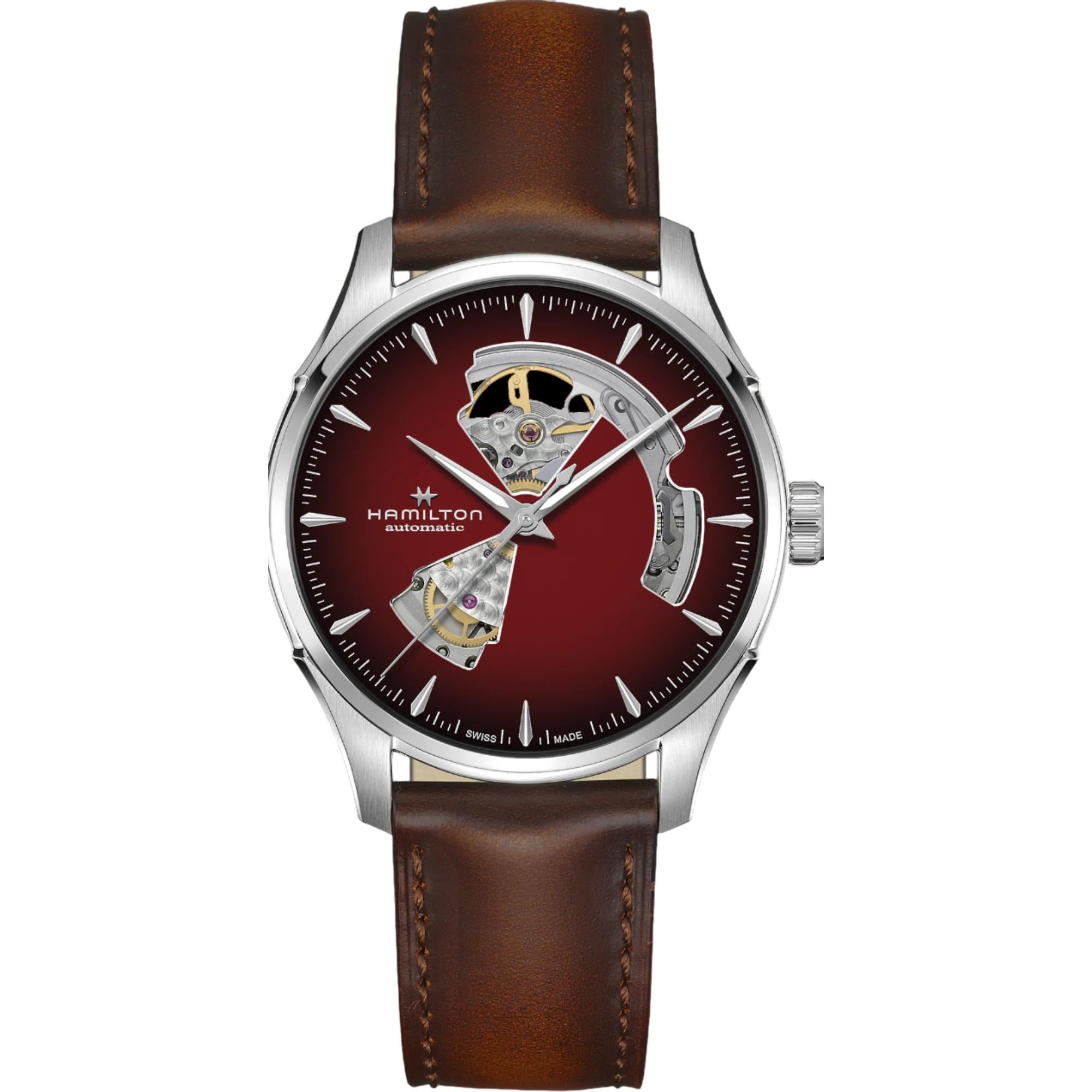 Hamilton Jazzmaster Open Heart Automatic Burgundy Dial Leather Strap Men's Watch H32675570