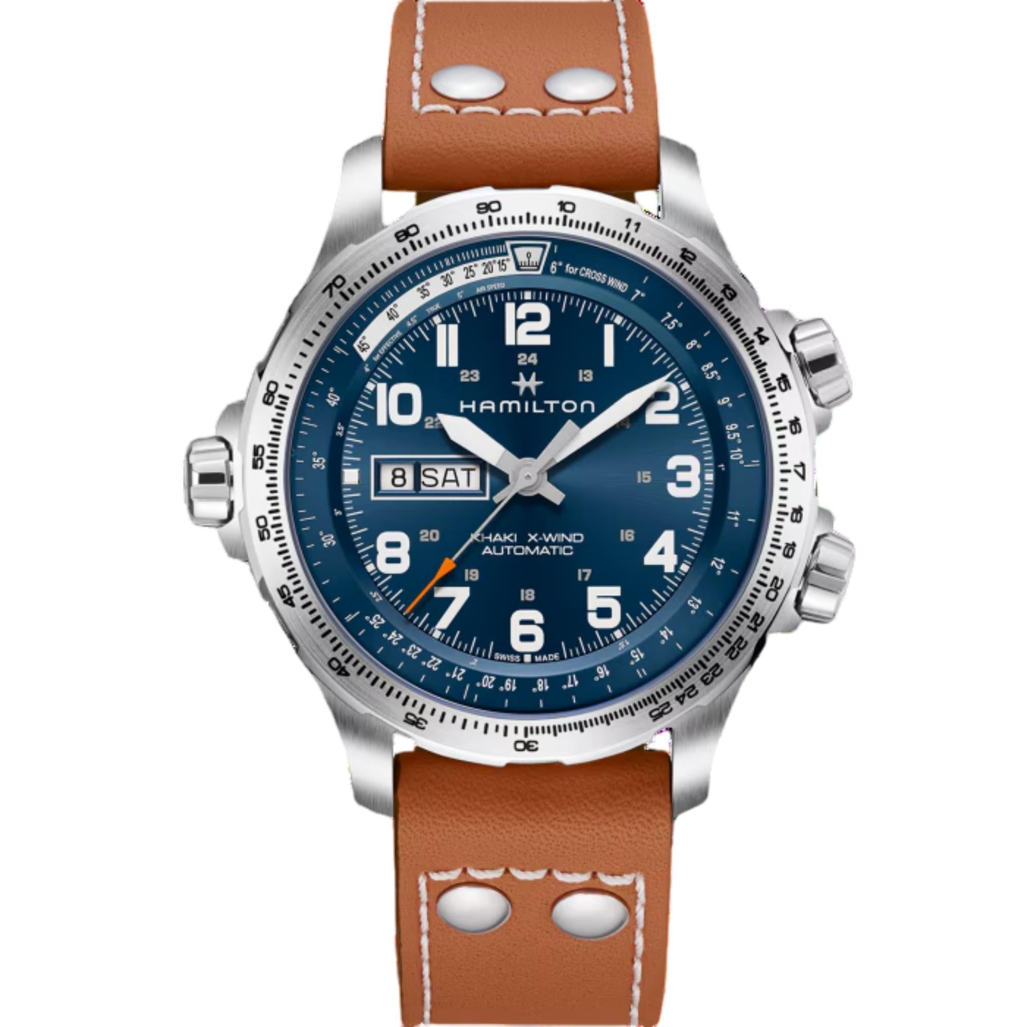 Hamilton Khaki Aviation X-Wind Automatic Blue Dial Leather Strap Men's Watch H77765541