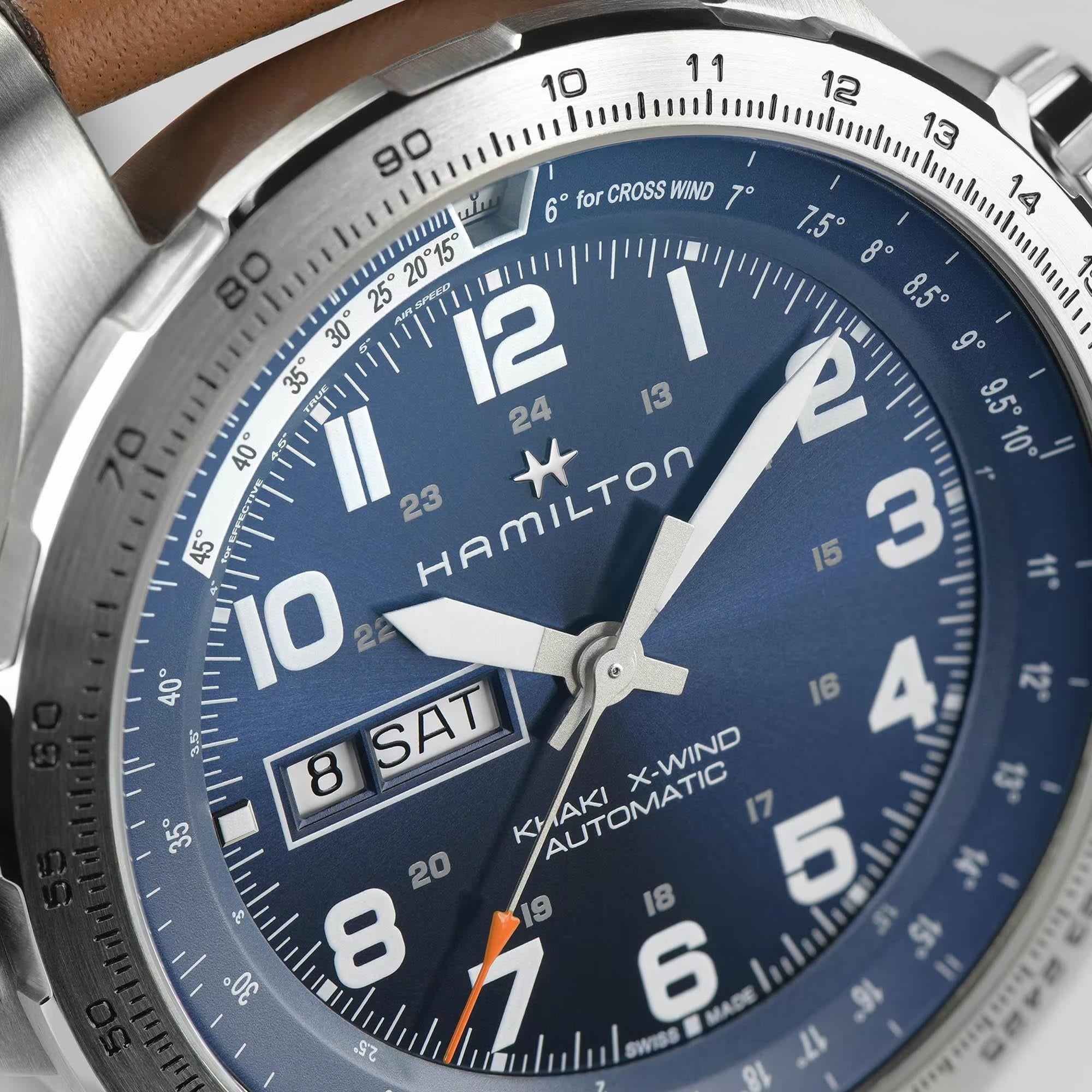 Hamilton Khaki Aviation X-Wind Blue Dial Leather Watch H77765541