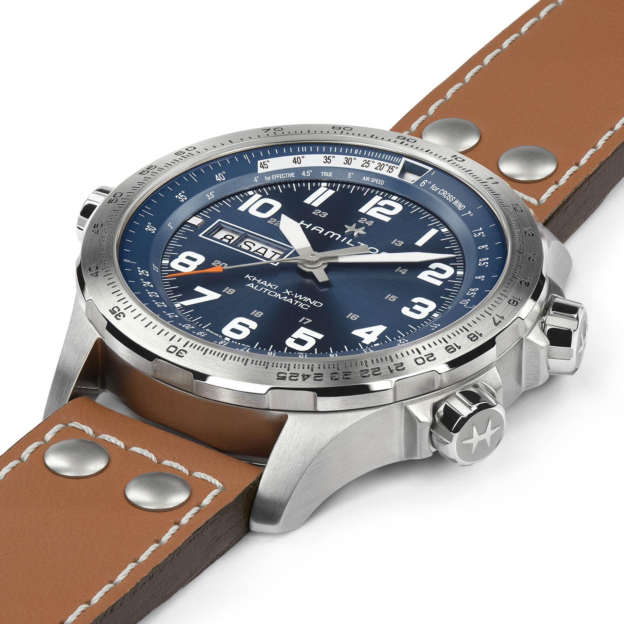 Hamilton Khaki Aviation X-Wind Blue Dial Leather Watch H77765541