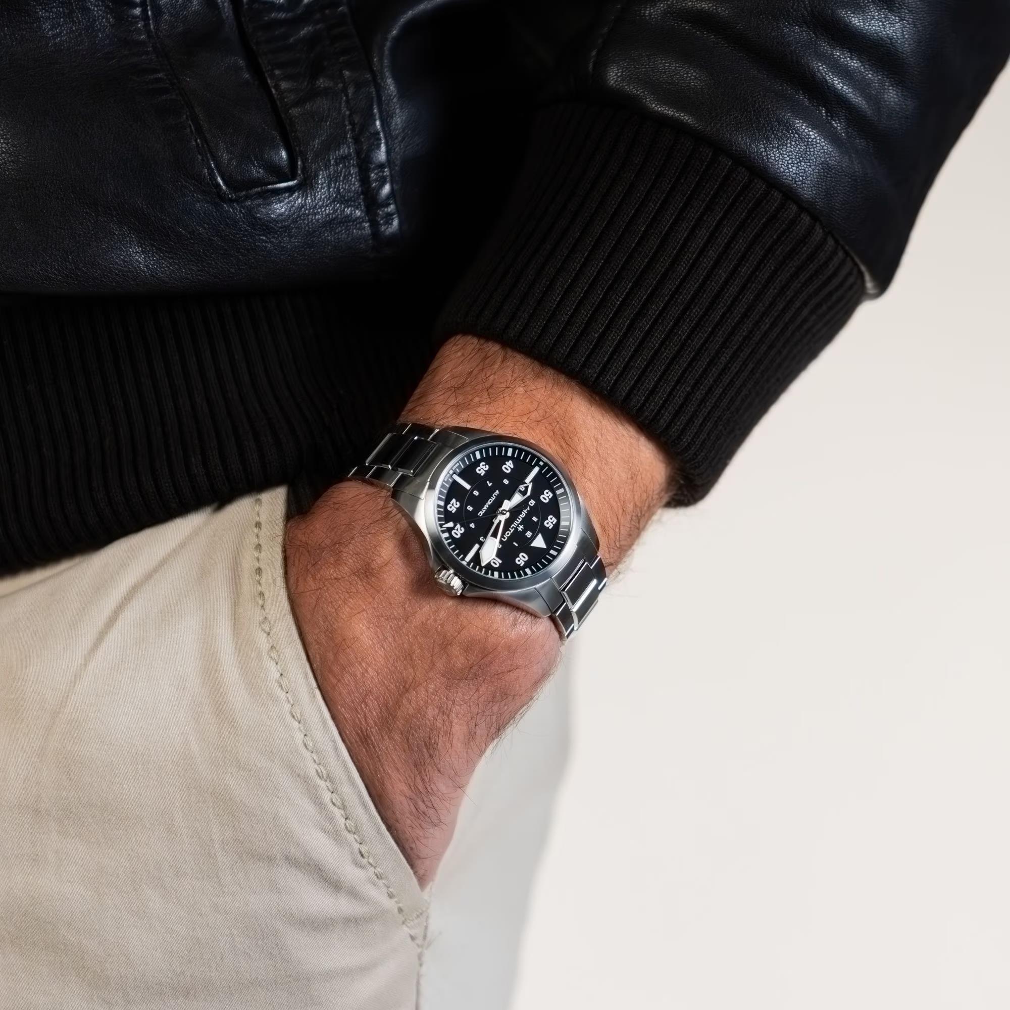 Hamilton Khaki Aviation Pilot Automatic Black Dial Steel Strap Unisex Watch H76215130