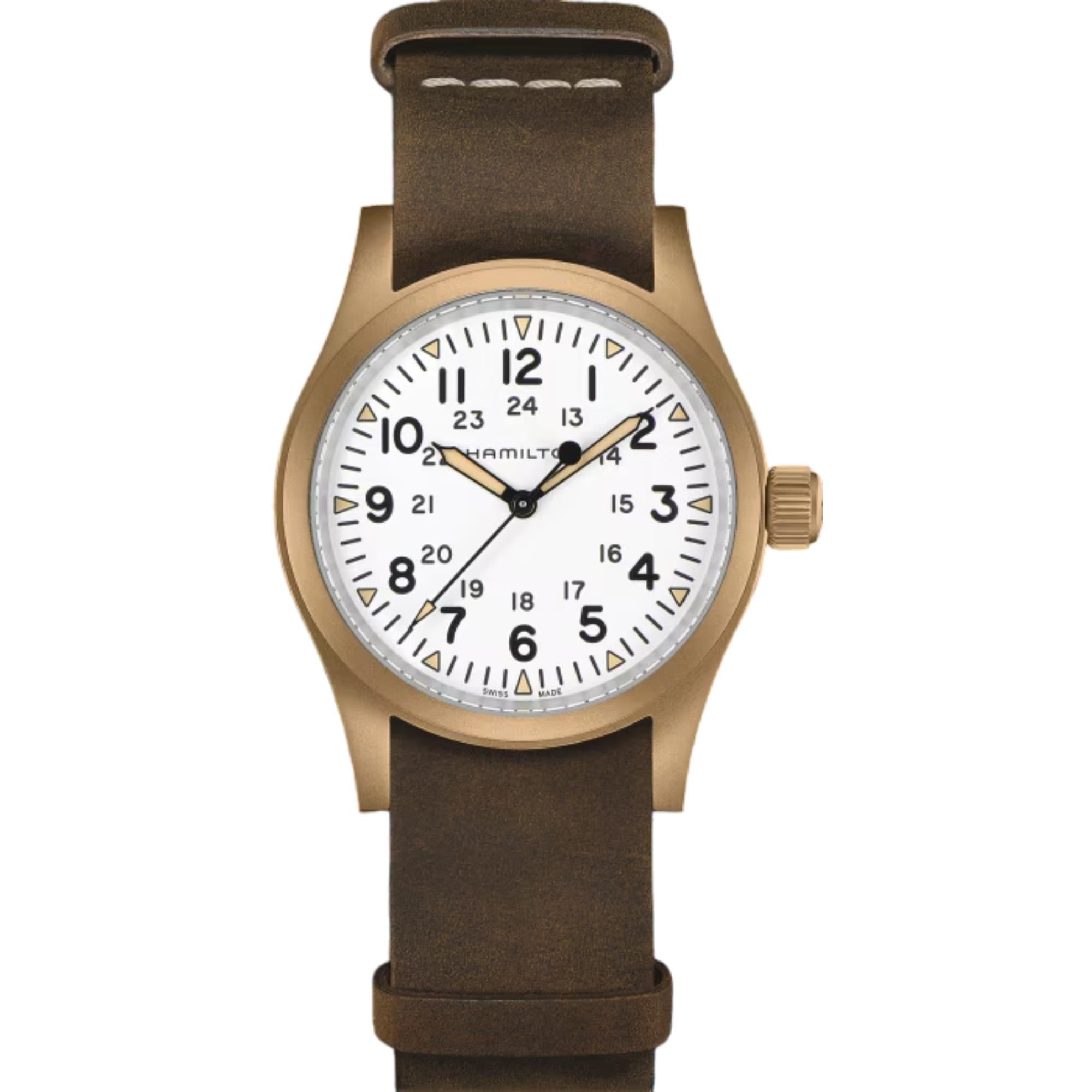 Hamilton Khaki Field Mechanical Bronze White Dial Leather Strap Unisex Watch H69459510