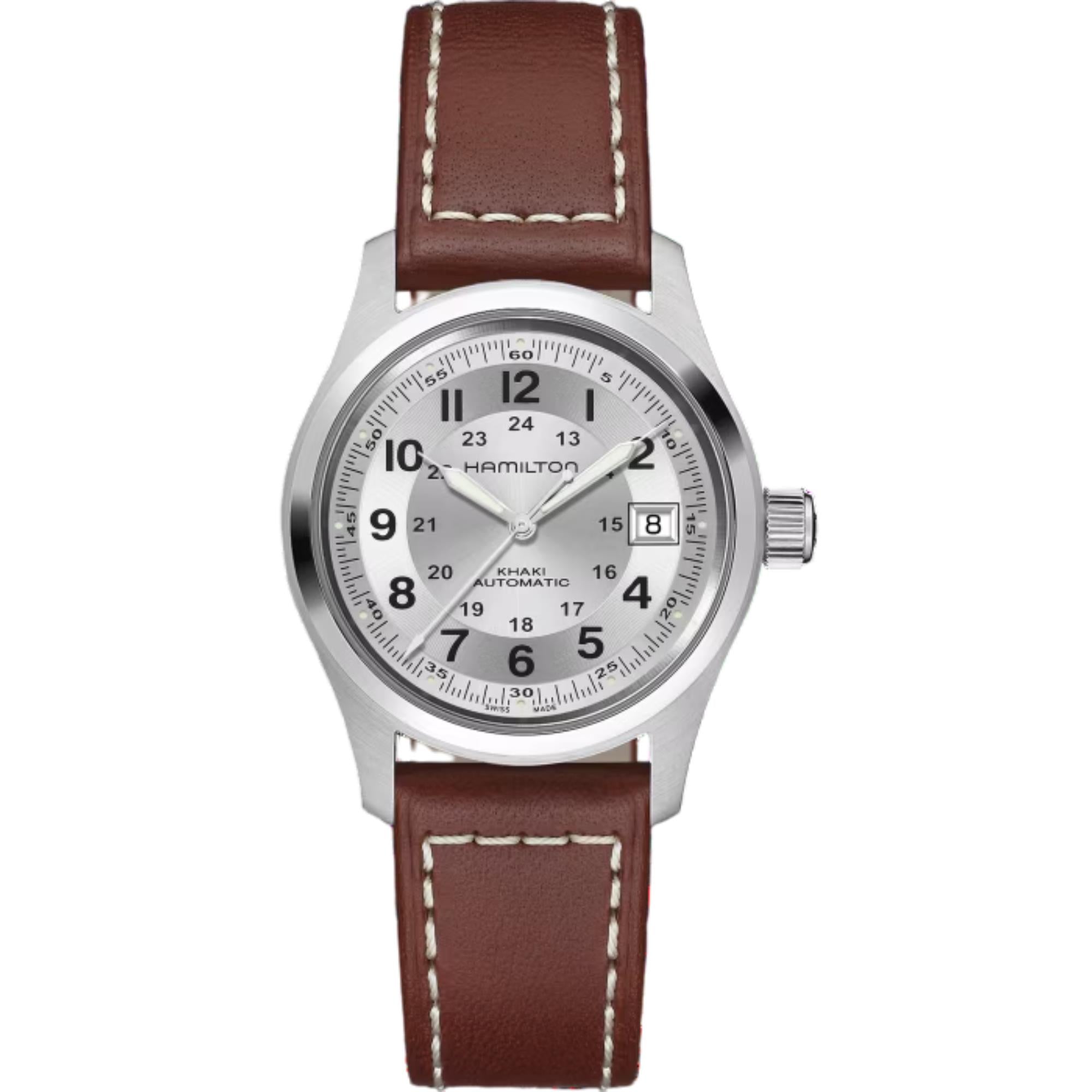 Hamilton Khaki Field Automatic Silver Dial Leather Strap Unisex Watch H70455553