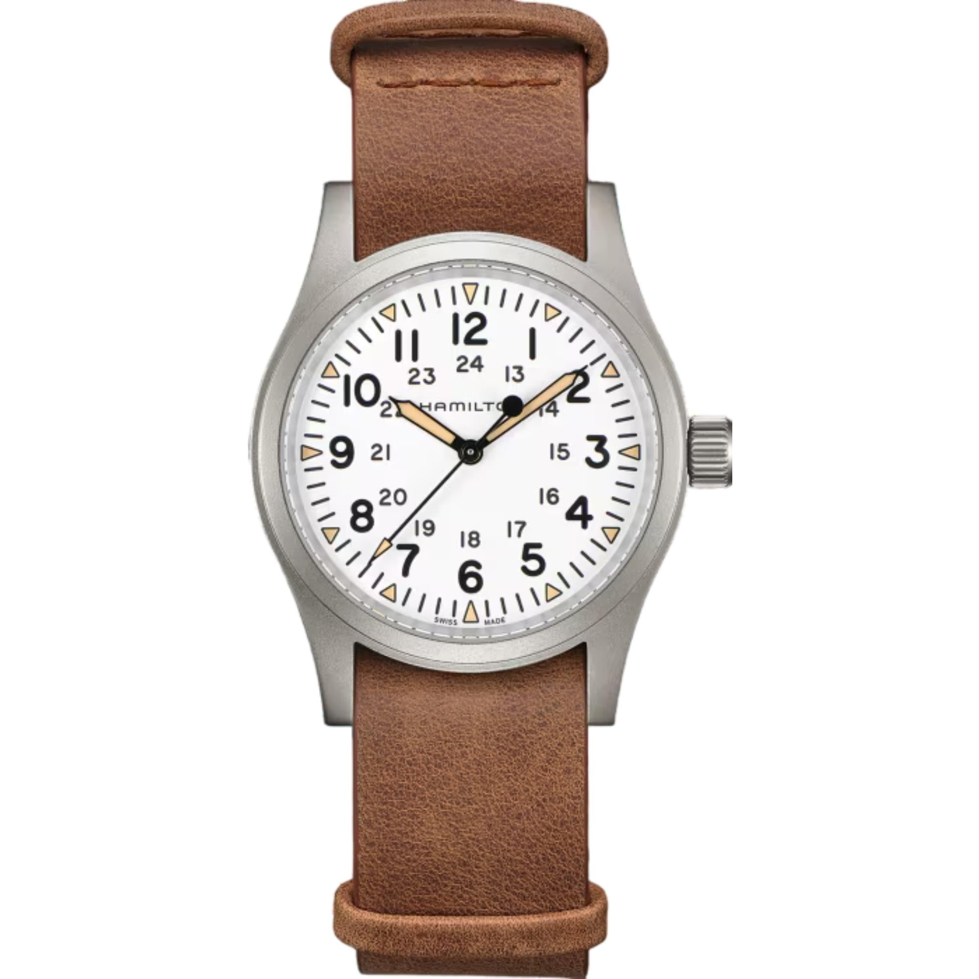 Hamilton Khaki Field Mechanical White Dial Leather Strap Unisex Watch H69439511