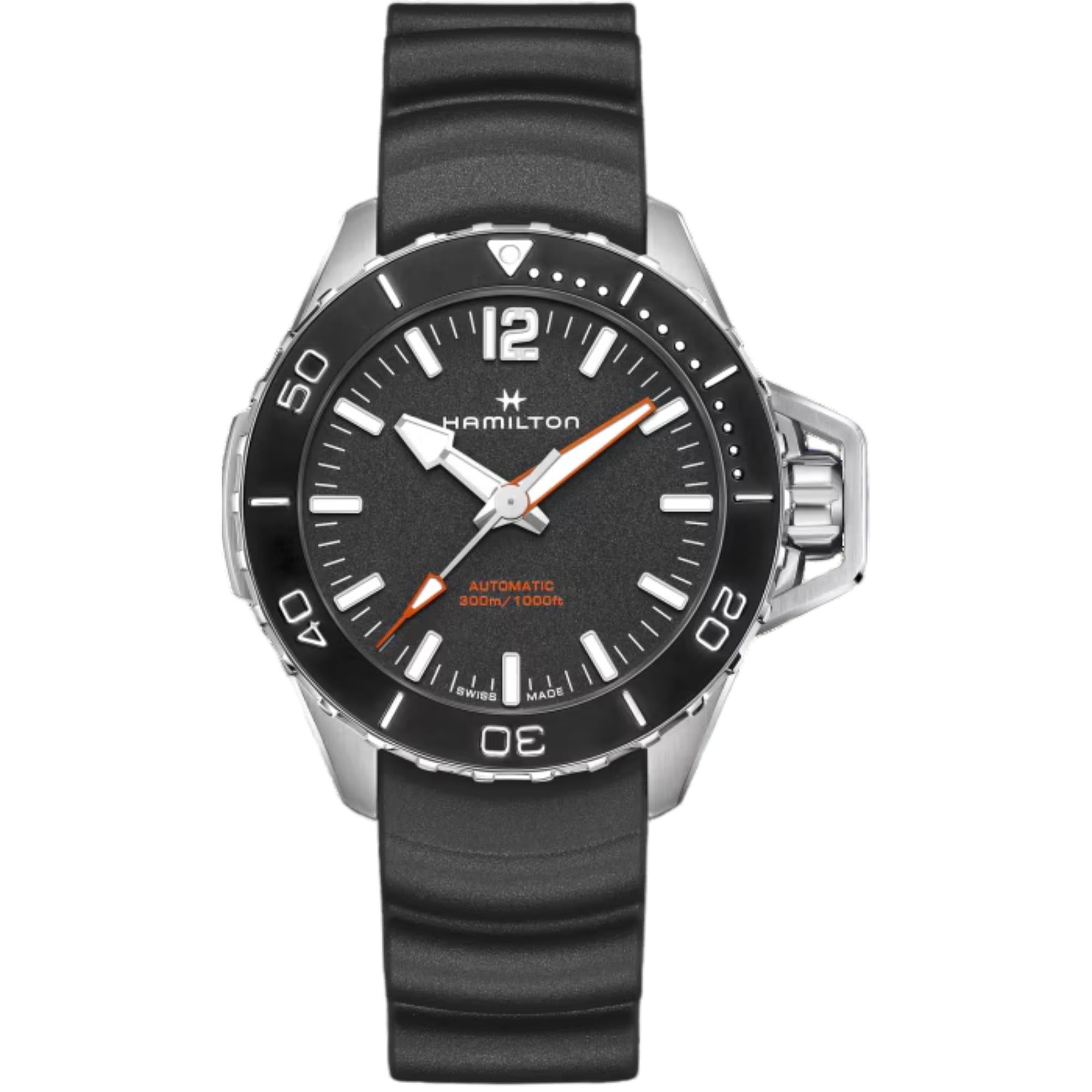 Hamilton Khaki Navy Frogman Automatic Black Dial Rubber Strap Men's Watch H77825330
