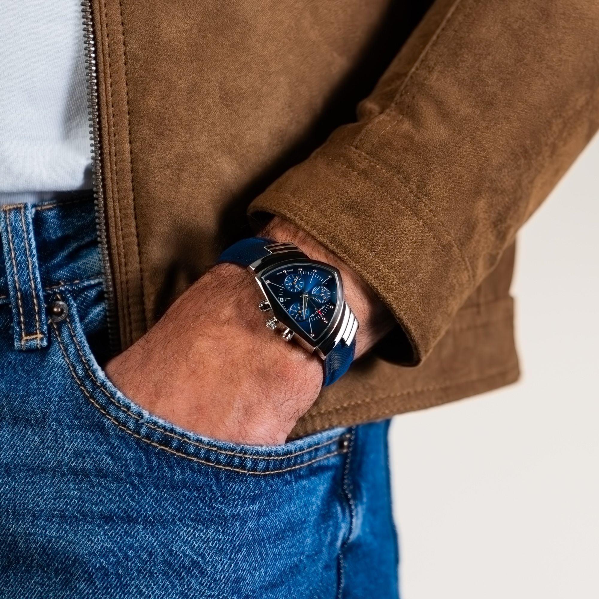 Hamilton Ventura Chronograph Quartz Blue Dial NATO Strap Unisex Watch H24432941
