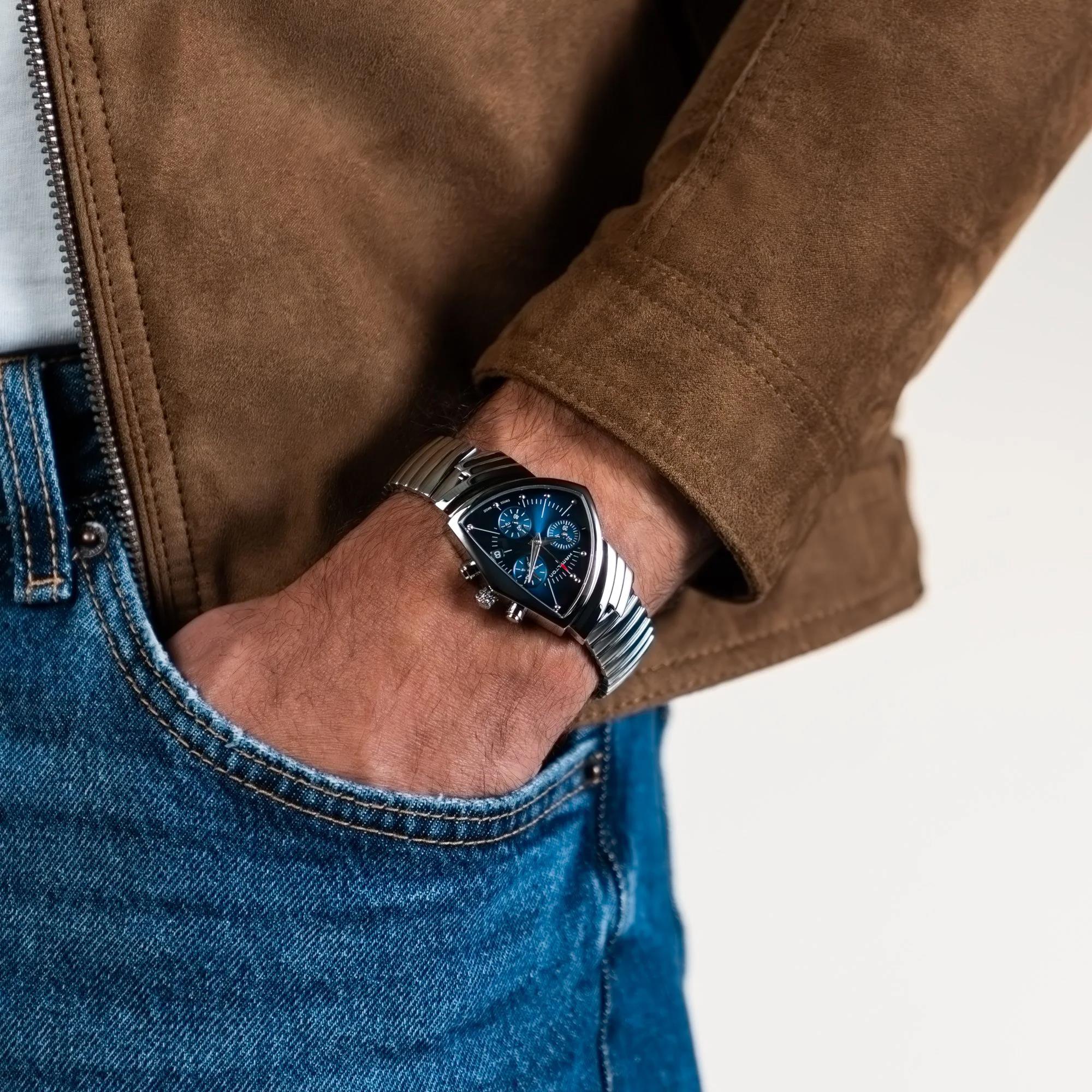 Hamilton Ventura Chronograph Quartz Blue Dial Steel Strap Unisex Watch H24432141