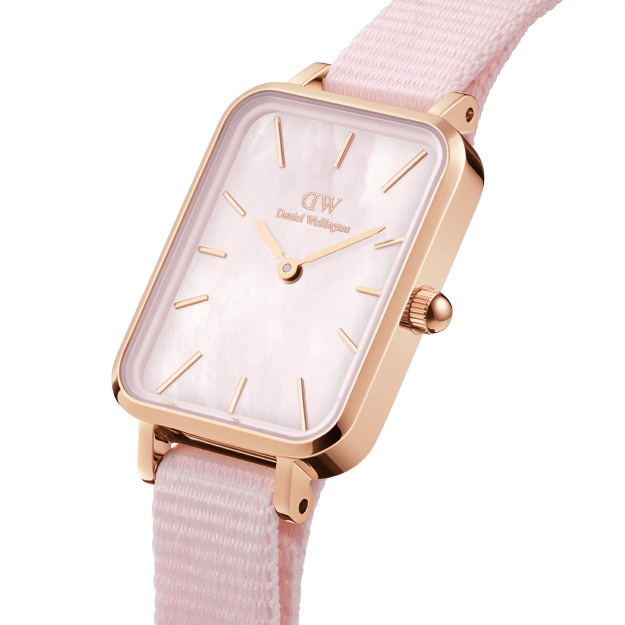 Daniel Wellington Quadro Coral Quartz Pink Dial Fabric Strap Women's Watch DW00100509
